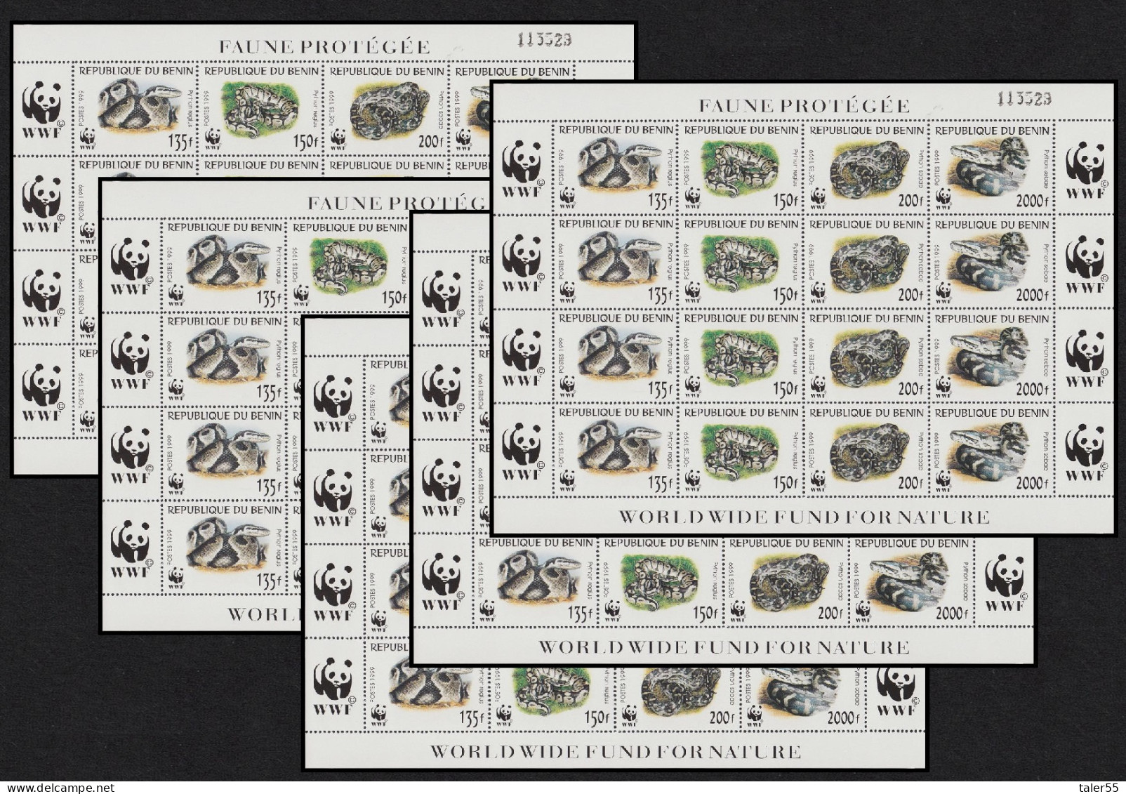 Benin WWF Pythons 5 Sheetlets [A] 1999 MNH SG#1812-1815 MI#1159-1162 Sc#1086 A-d - Benin – Dahomey (1960-...)