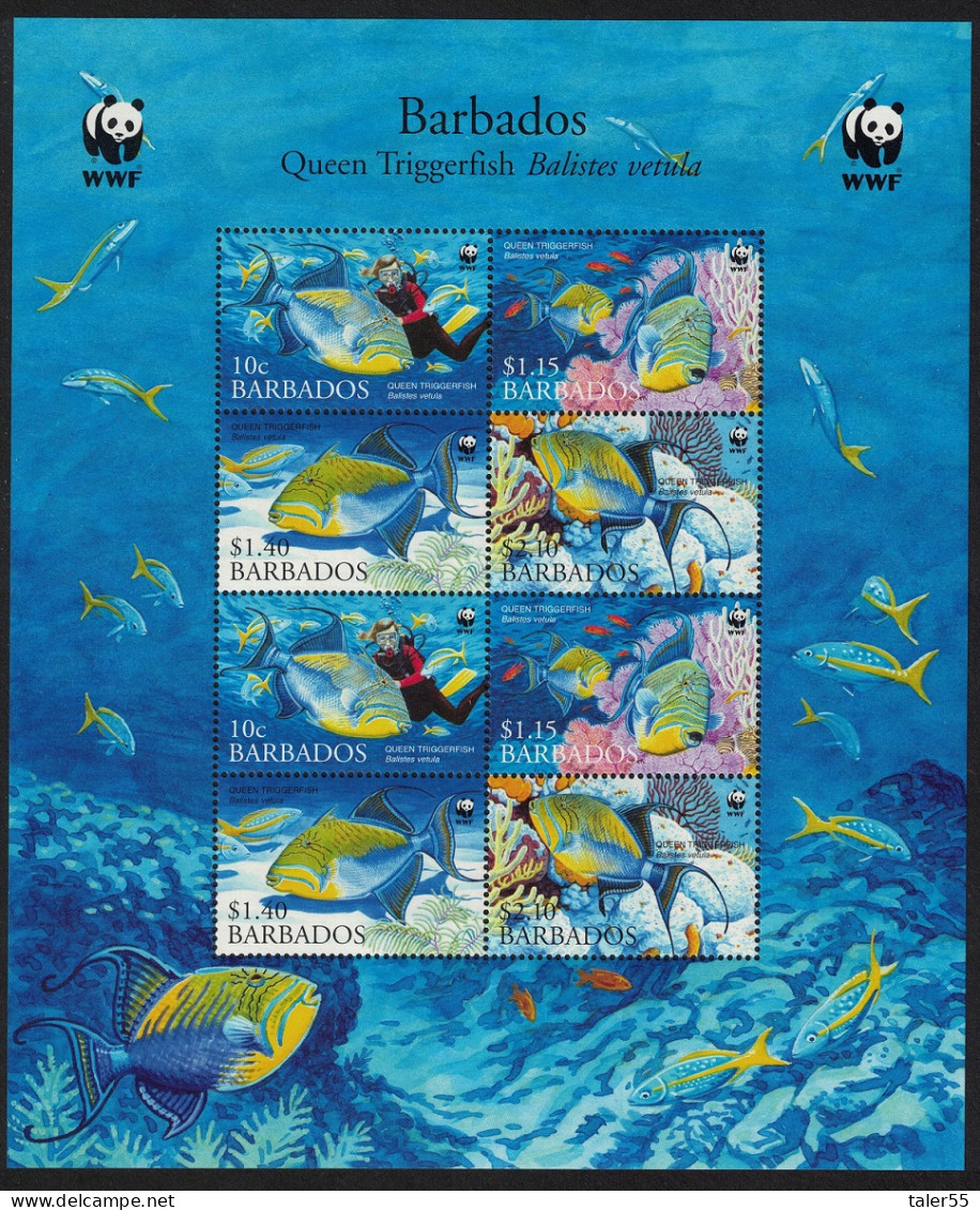 Barbados WWF Queen Triggerfish Diving Fish Sheetlet Of 2 Sets 2006 MNH SG#1290-1293 MI#1119-1122 Sc#1102-1105 - Barbades (1966-...)