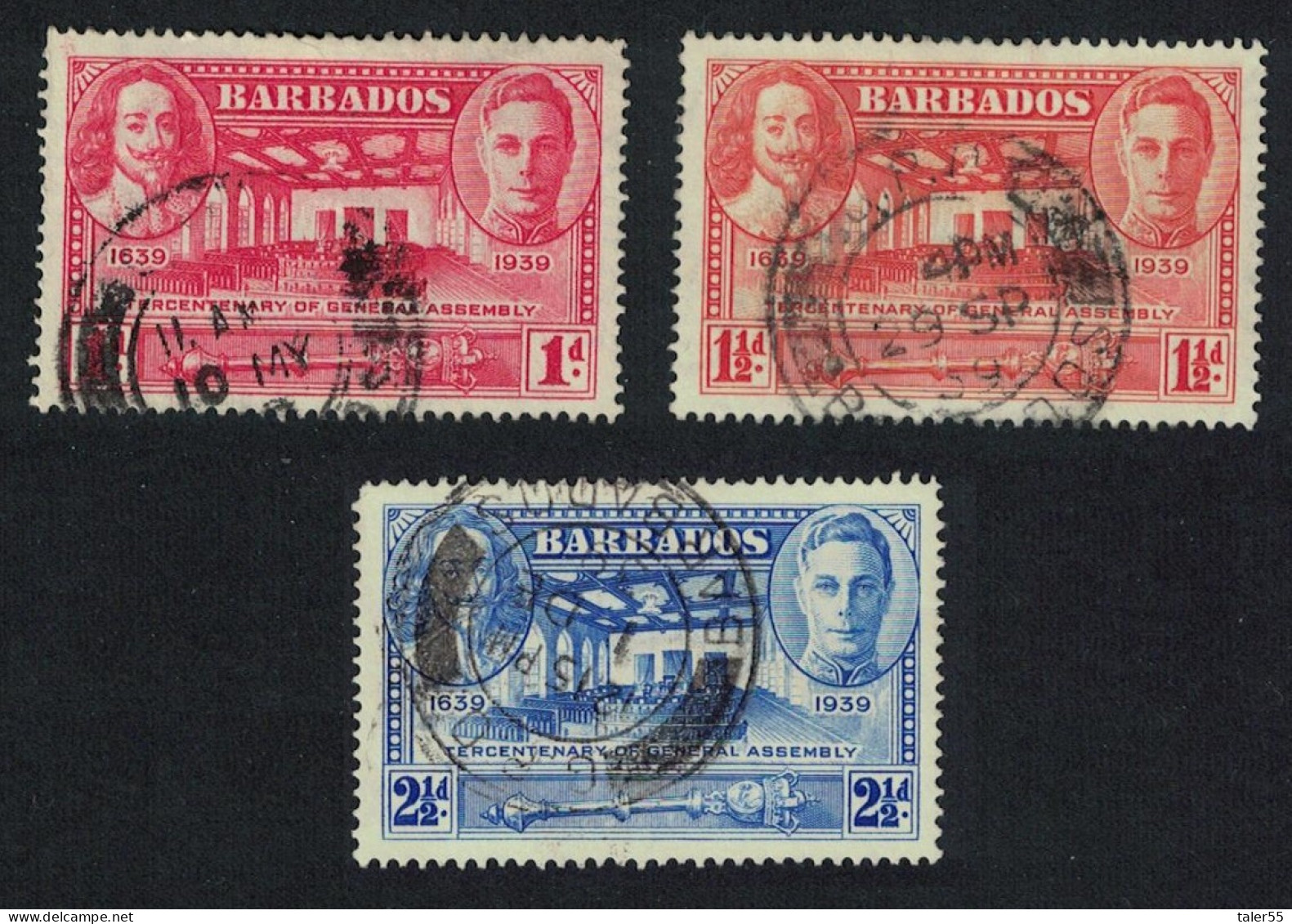 Barbados Tercentenary Of General Assembly 3v 1939 Canc SG#258-260 - Barbados (...-1966)