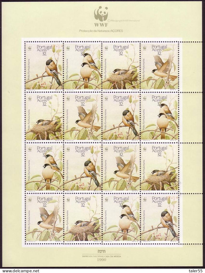 Azores Birds WWF Sao Miguel Bullfinch Sheetlet Of 4 Sets 1990 MNH SG#500-503 MI#405-408 Sc#385-388 - Açores