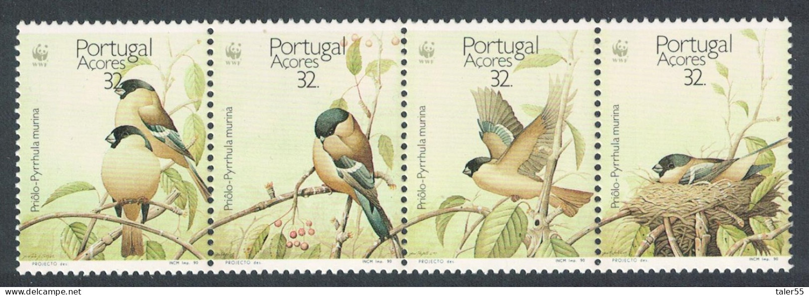 Azores Birds WWF Sao Miguel Bullfinch Strip Of 4v 1990 MNH SG#500-503 MI#405-408 Sc#385-388 - Açores