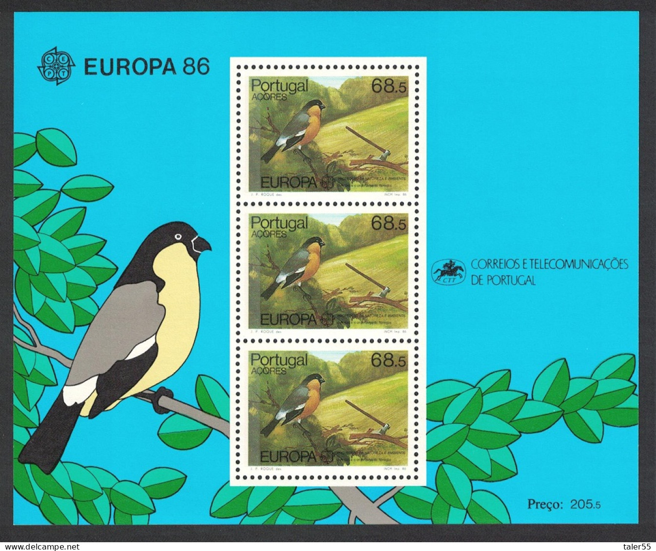 Azores Bullfinch Bird Nature Conservation Europa CEPT MS 1986 MNH SG#MS469 MI#Block 7 Sc#356a - Azores