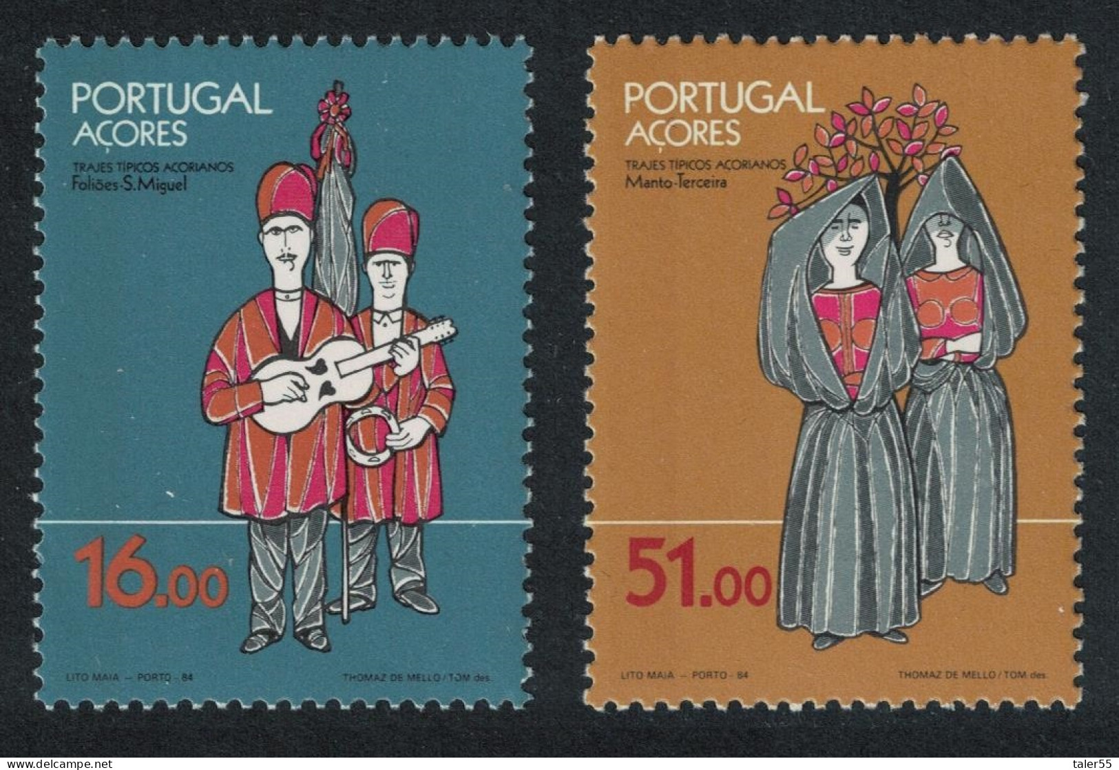 Azores Traditional Costumes Guitar Player Music 2v 1984 MNH SG#452-453 - Azores