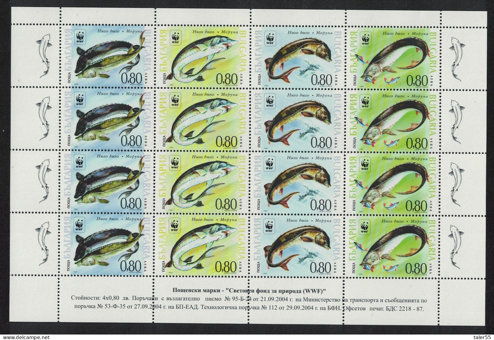 Bulgaria WWF Giant Sturgeon Sheetlet Of 4 Sets 2004 MNH SG#4516-4519 MI#4678-4681 Sc#4330 A-d - Unused Stamps