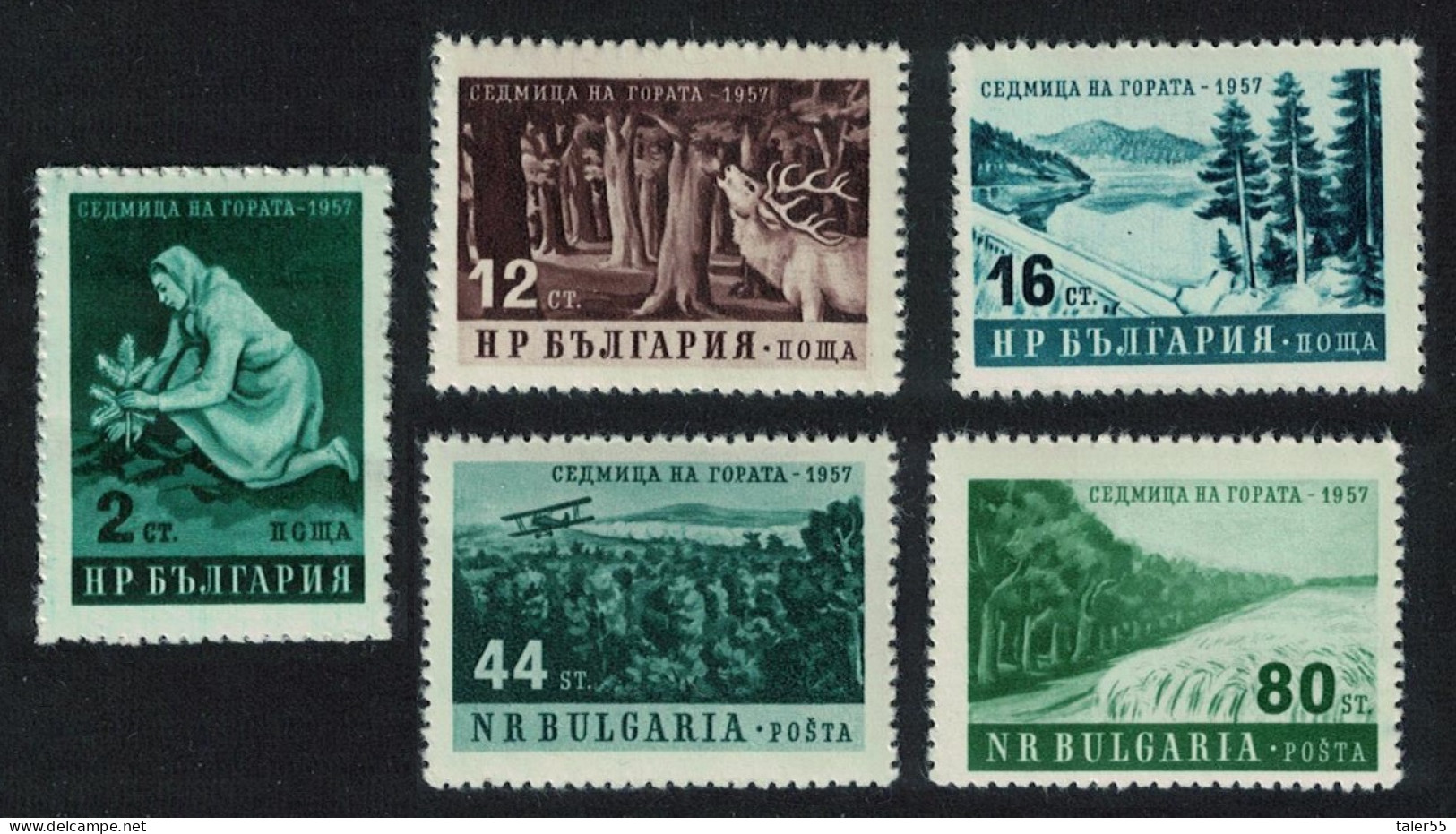 Bulgaria Deer Airplane Reafforestation Campaign 5v 1957 MNH SG#1064-1068 MI#1035-1039 Sc#977-981 - Nuevos