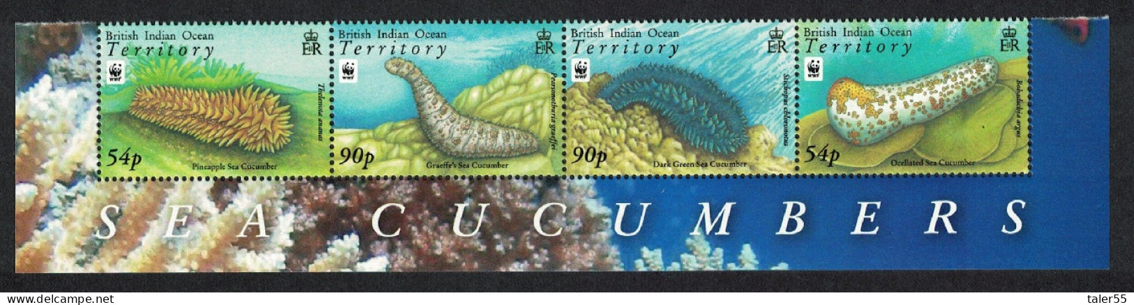 BIOT WWF Sea Cucumbers Strip Animal's Name 2008 MNH SG#392-395 MI#470-473 Sc#361-364 - Territorio Británico Del Océano Índico