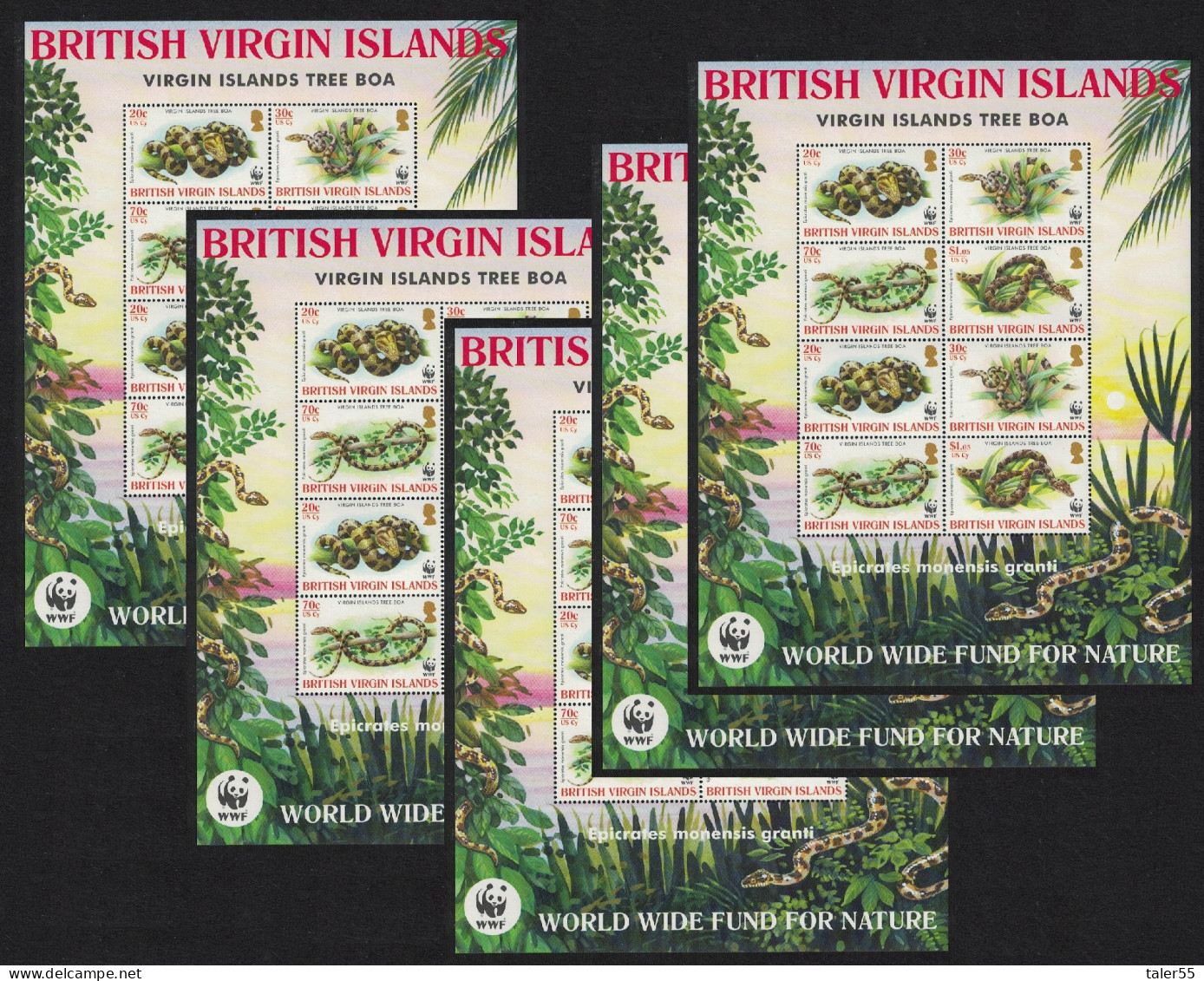 BVI WWF Virgin Islands Boa 5 Sheetlets [A] 2005 MNH SG#1178-1181 MI#1137-1140 Sc#1051-1054 - Iles Vièrges Britanniques