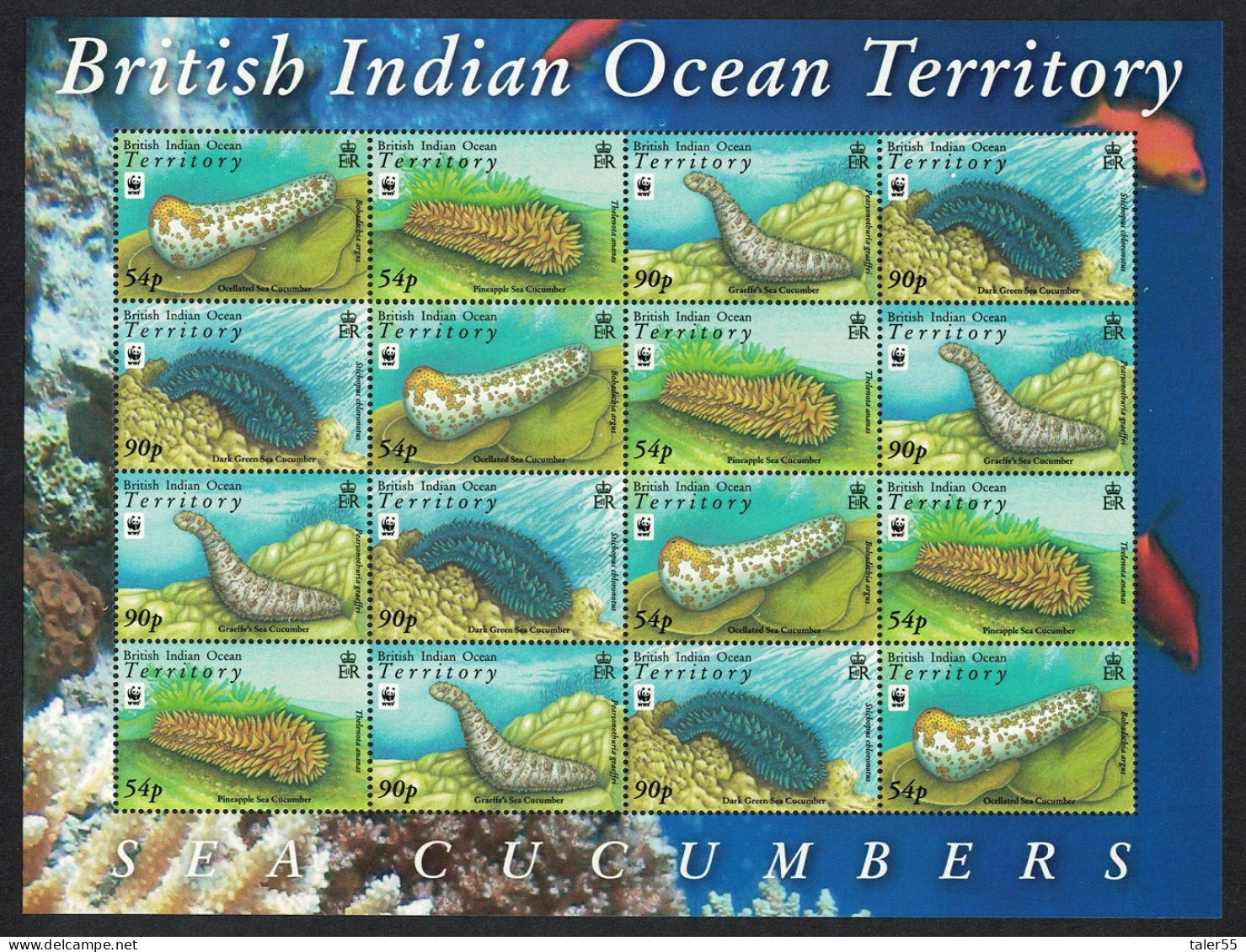 BIOT WWF Sea Cucumbers Sheetlet Of 4 Sets 2008 MNH SG#392-395 MI#470-473 Sc#361-364 - Territorio Británico Del Océano Índico