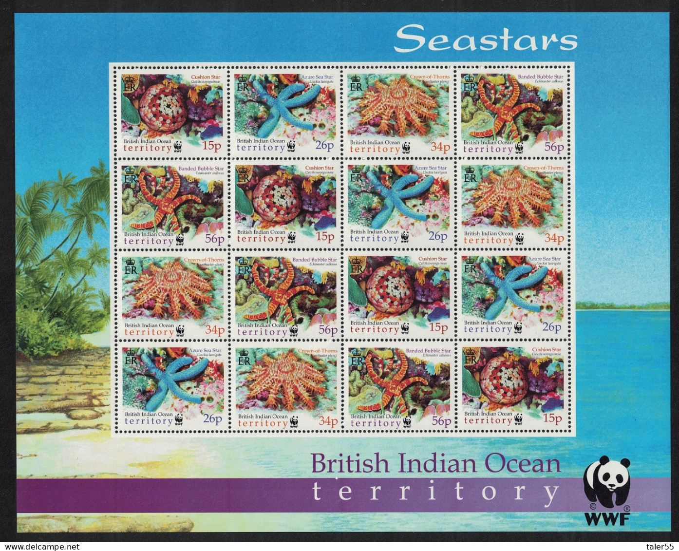 BIOT WWF Sea Stars Sheetlet Of 4 Sets 2001 MNH SG#253-256 MI#266-269 Sc#231-234 - Britisches Territorium Im Indischen Ozean