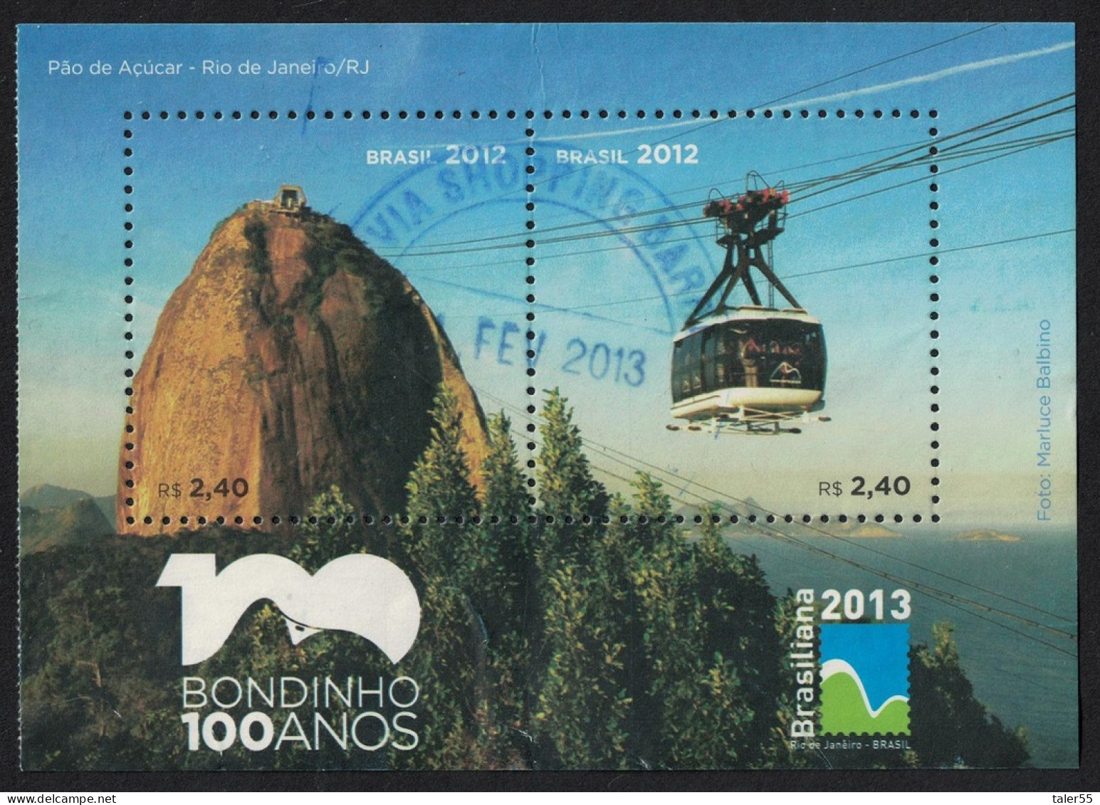 Brazil Sugar Loaf Mountain Cable Car MS 2012 Canc SG#MS3738 - Usati