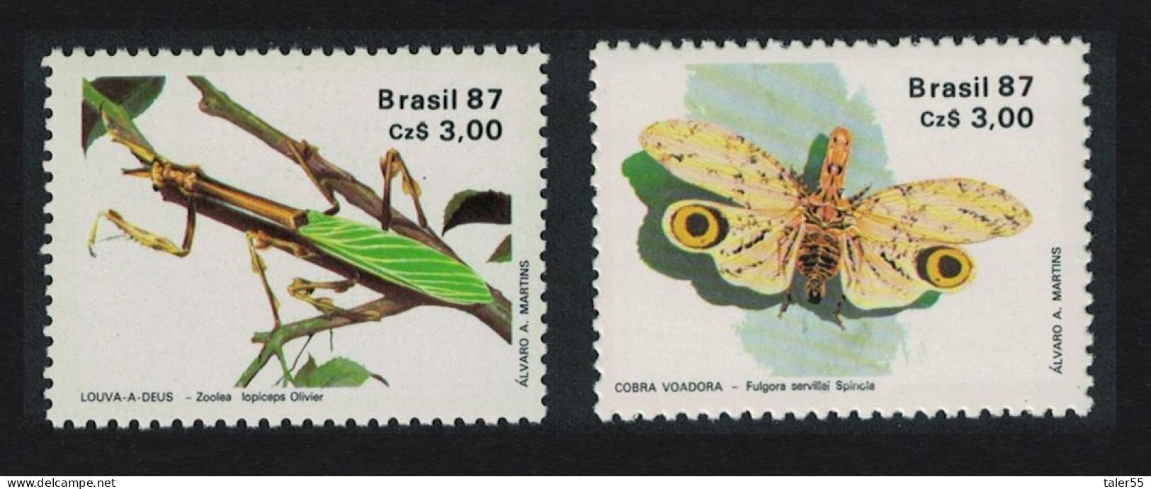 Brazil Moth Mantis Insects 2v 1987 MNH SG#2279-2280 MI#2219-2220 - Ongebruikt