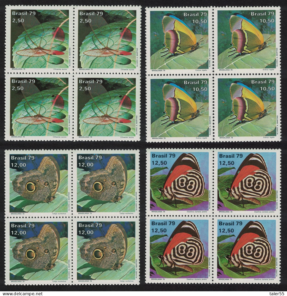 Brazil Butterflies 4v Blocks Of 4 1979 MNH SG#1773-1776 - Ungebraucht
