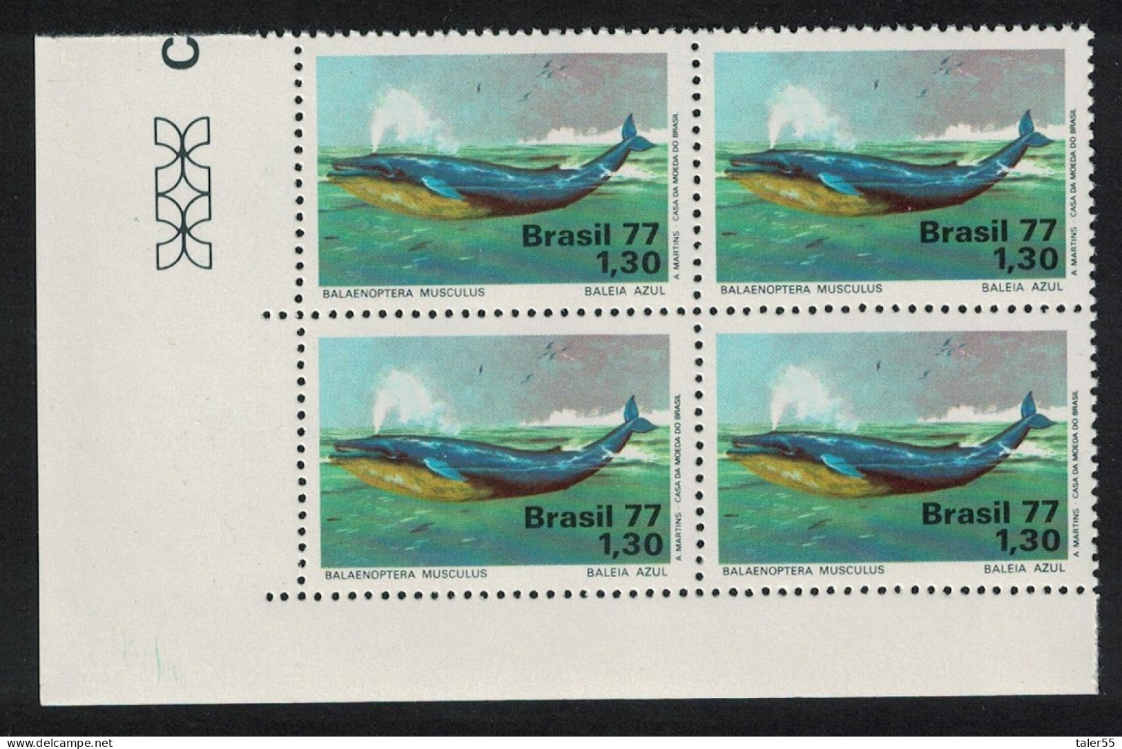 Brazil Blue Whale Corner Block Of 4 1977 MNH SG#1663 MI#1597 - Neufs
