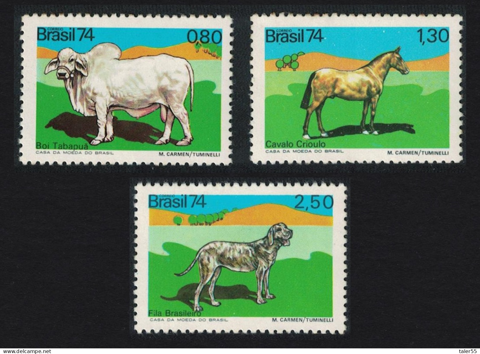 Brazil Tabarua Horse Mastiff Dog Domestic Animals 3v 1974 MNH SG#1517-1519 MI#1459-1461 - Unused Stamps