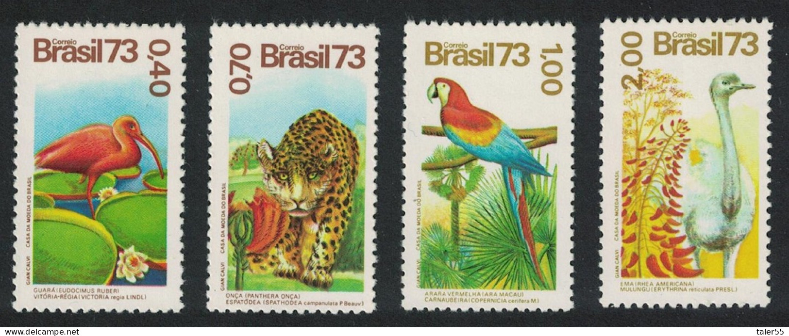 Brazil Ibis Macaw Rhea Birds Jaguar Flora And Fauna 4v 1973 MNH SG#1478-1481 MI#1415-1418 - Neufs