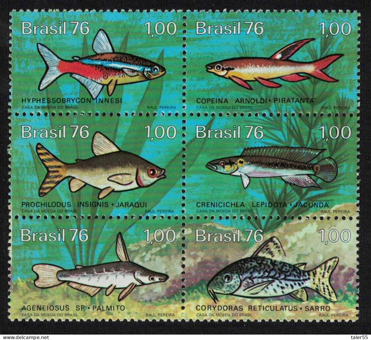 Brazil Freshwater Fish Block Of 6 1976 MNH SG#1613-1618 - Neufs