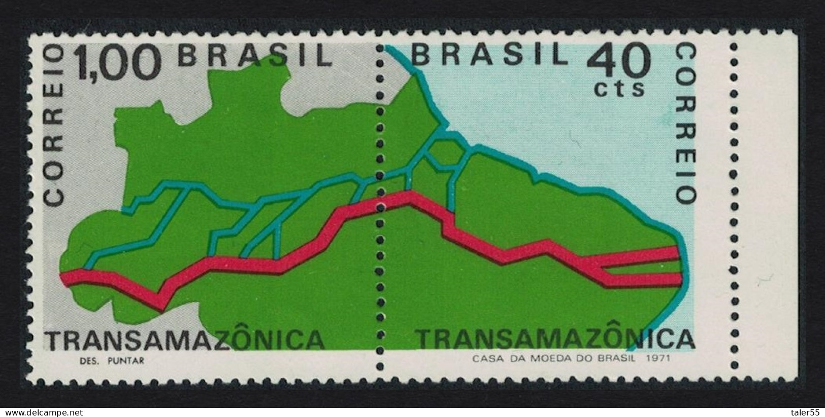 Brazil Trans-Amazon Highway Project 2v Pair 1971 MNH SG#1321-1322 MI#1283-84 Sc#1190a - Unused Stamps