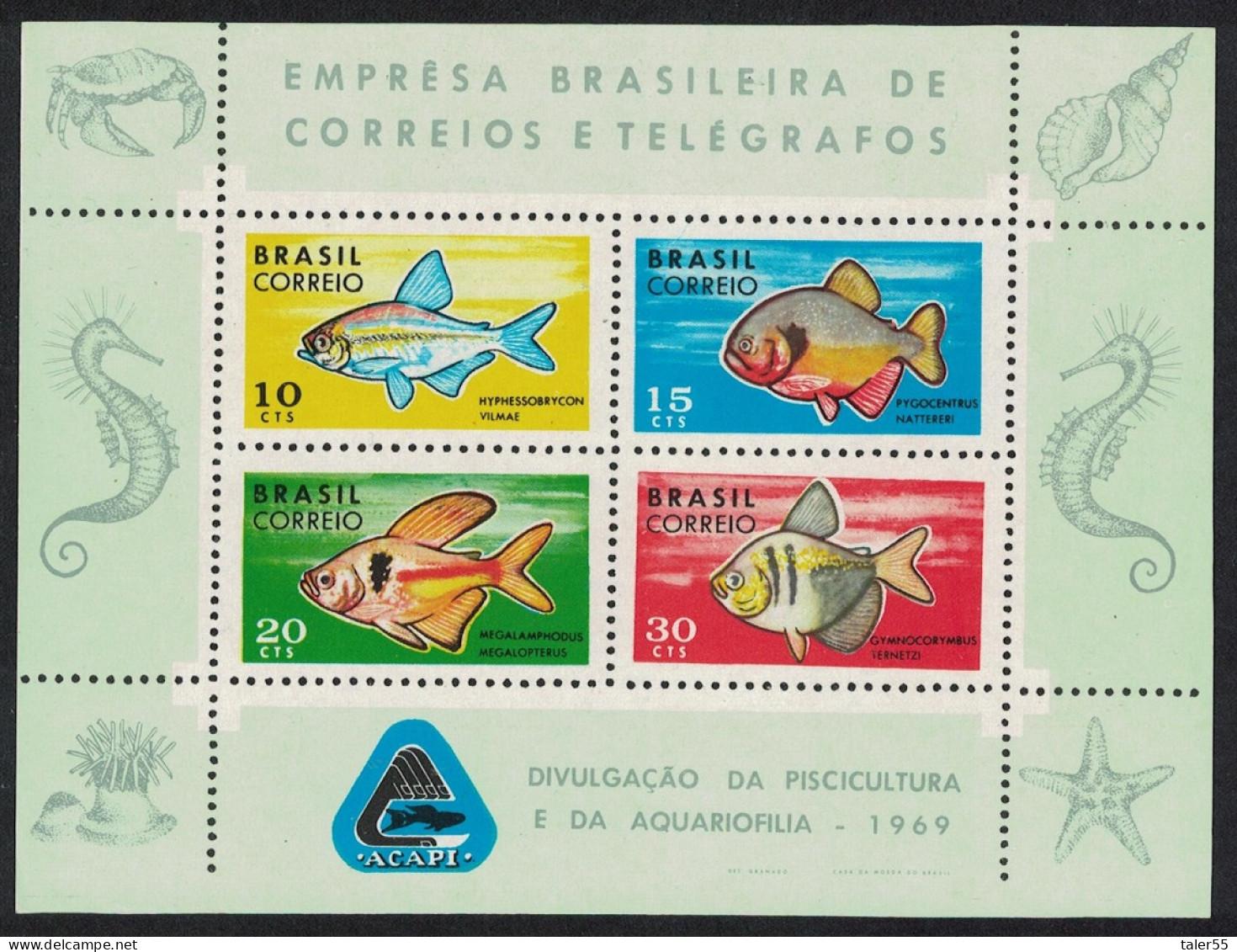 Brazil Fishes MS Of 4v 1969 MNH SG#MS1262 MI#Block 24 Sc#1130 - Unused Stamps