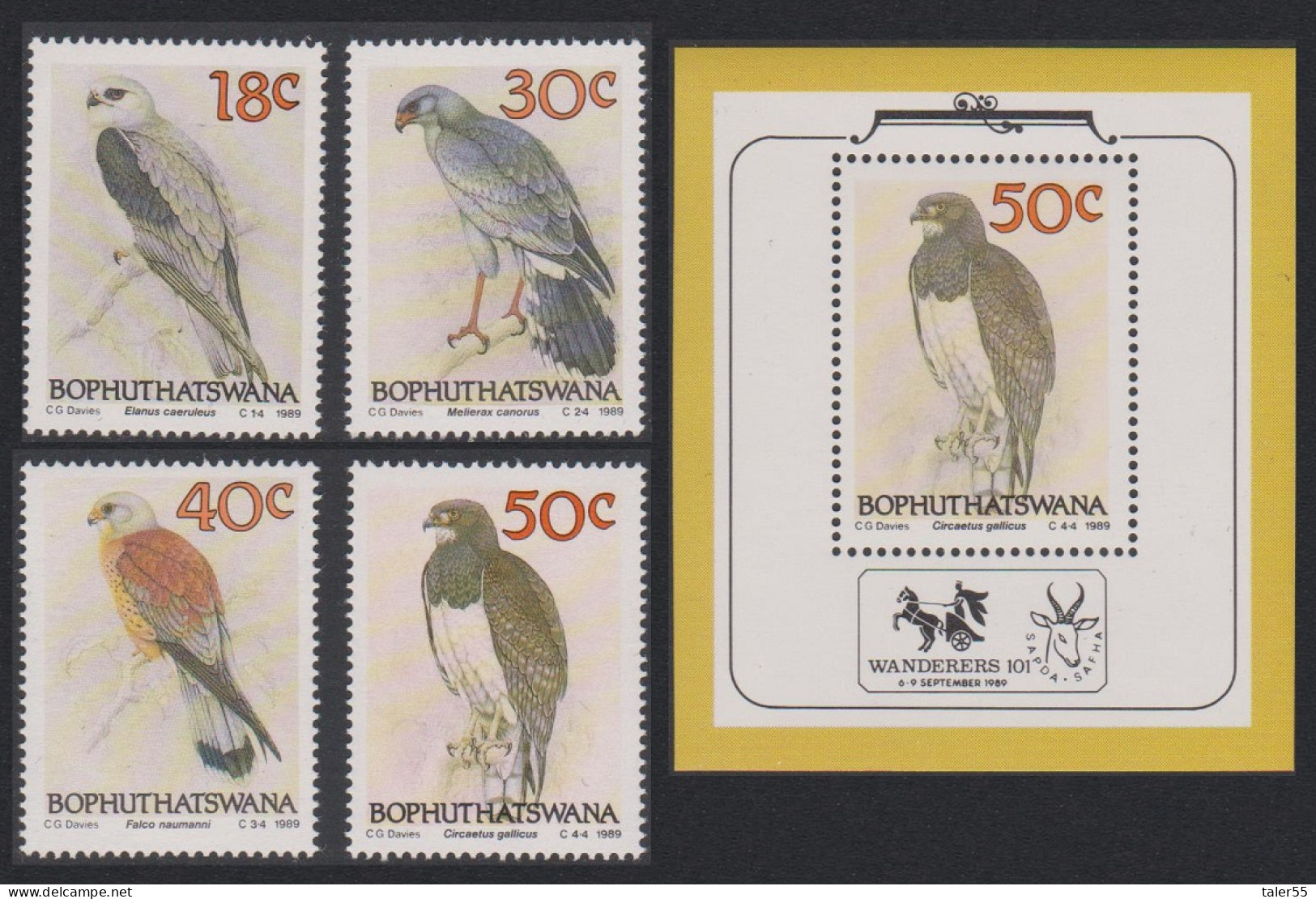 Bophuthatswana Birds Of Prey 4v+MS 1989 MNH SG#223-MS226a MI#223-226+Block 4 Sc#231a - Bophuthatswana