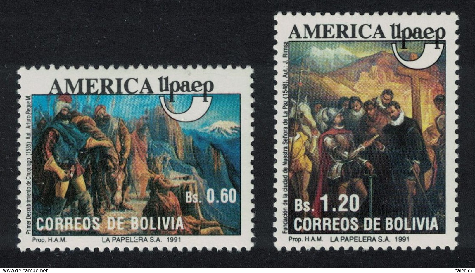 Bolivia America Voyages Of Discovery Paintings UPAEP 2v 1991 MNH SG#1232-1233 - Bolivie