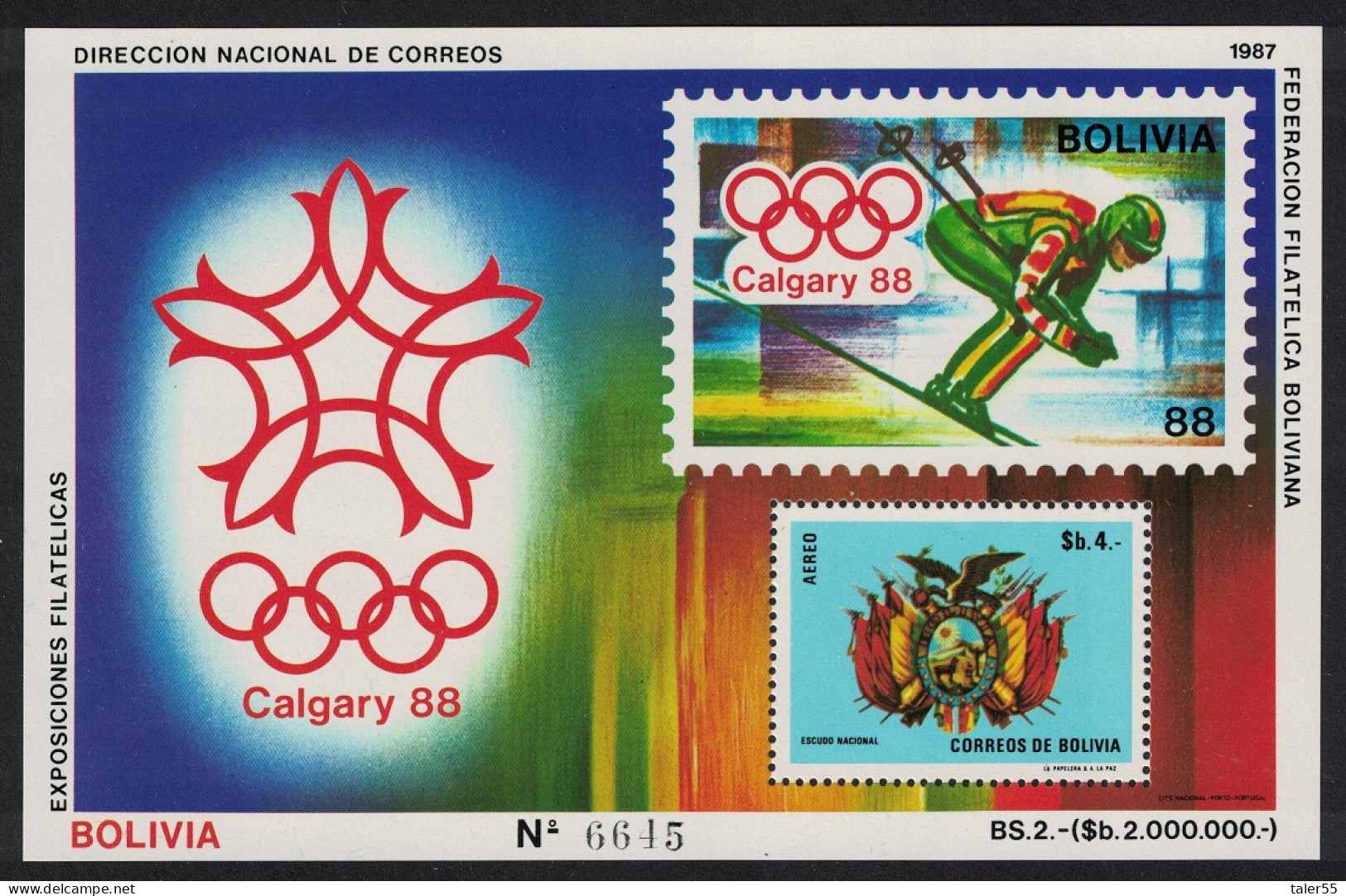 Bolivia Winter Olympic Games Calgary MS 1987 MNH MI#Block 165 - Bolivie