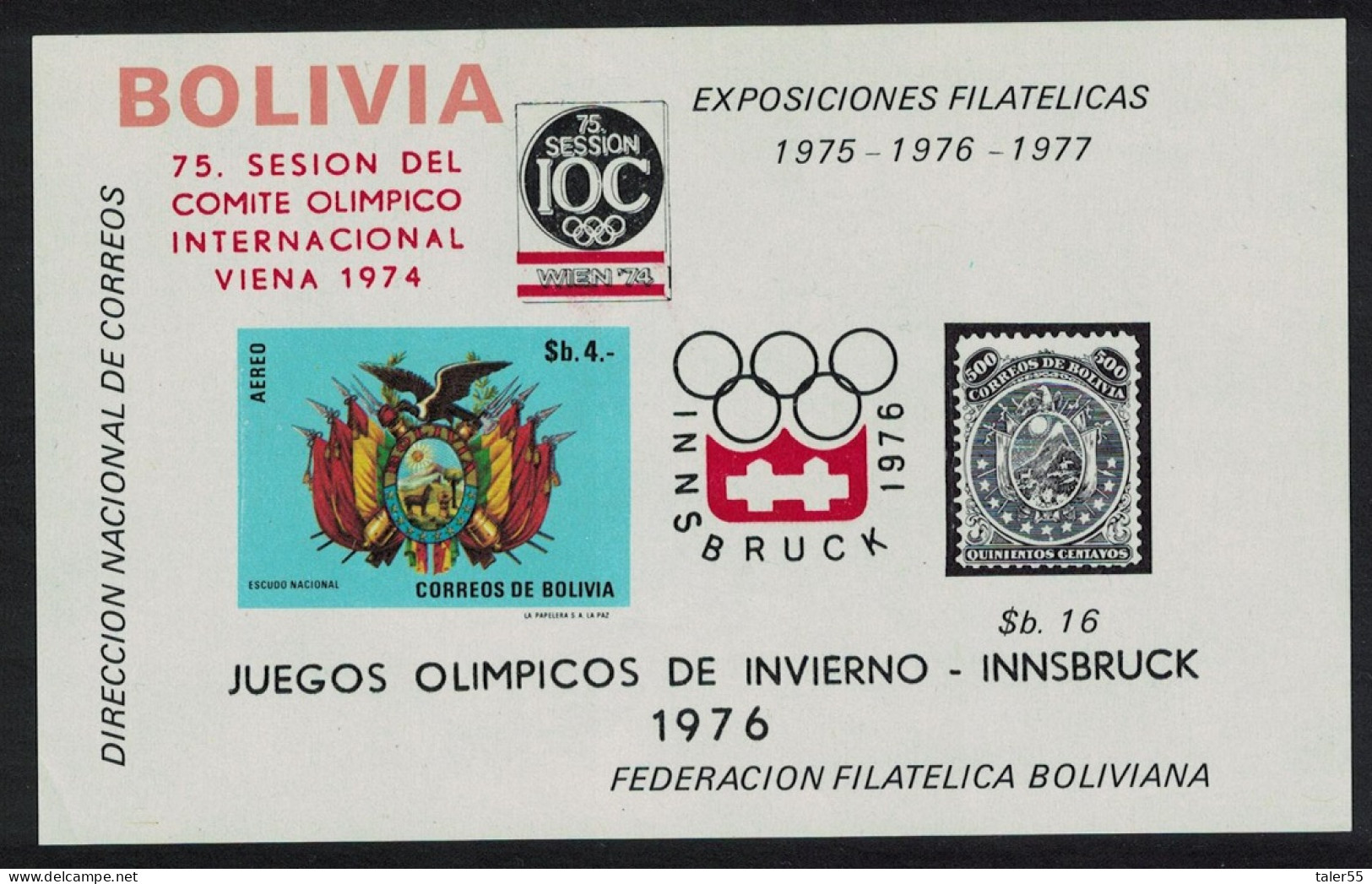 Bolivia Winter Olympic Games Innsbruck MS 1974 MNH MI#Block 47 - Bolivie