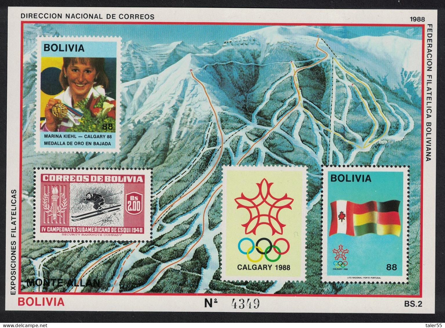 Bolivia Slalom Winter Olympic Games Winner MS 1988 MNH MI#Block 173 - Bolivie