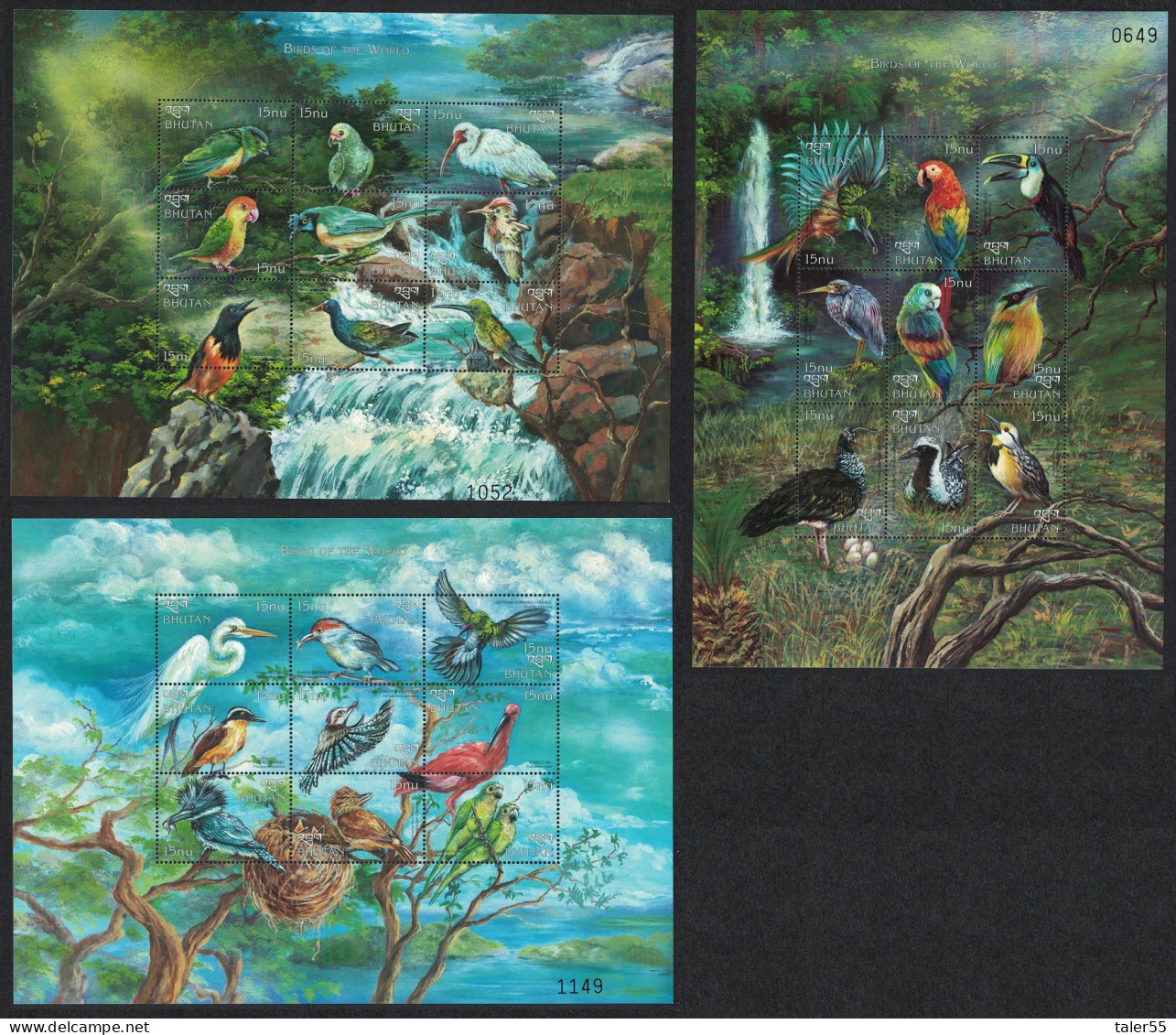Bhutan Amazon Toucan Ibis Jay Birds 27 Stamps 3 Sheetlets 1999 MNH SG#1406-1432 - Bhutan