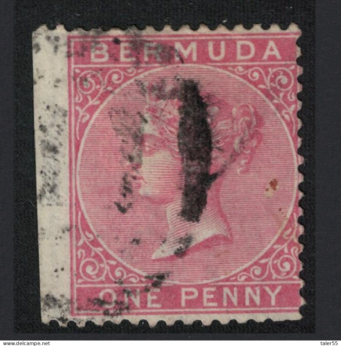 Bermuda Queen Victoria One Penny Pale Rose Left Side Imperf RARR 1865 Canc SG#2 - Bermuda