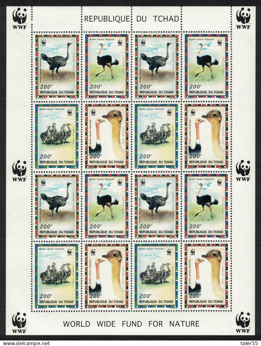 Chad Birds WWF North African Ostrich Sheetlet Of 4 Sets 1996 MNH MI#1370-1373 Sc#693 A-d - Ciad (1960-...)