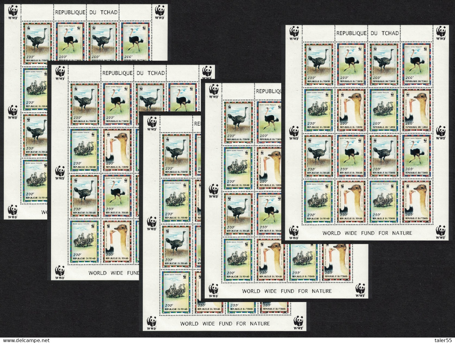 Chad Birds WWF North African Ostrich 5 Sheetlets [A] 1996 MNH MI#1370-1373 Sc#693 A-d - Ciad (1960-...)