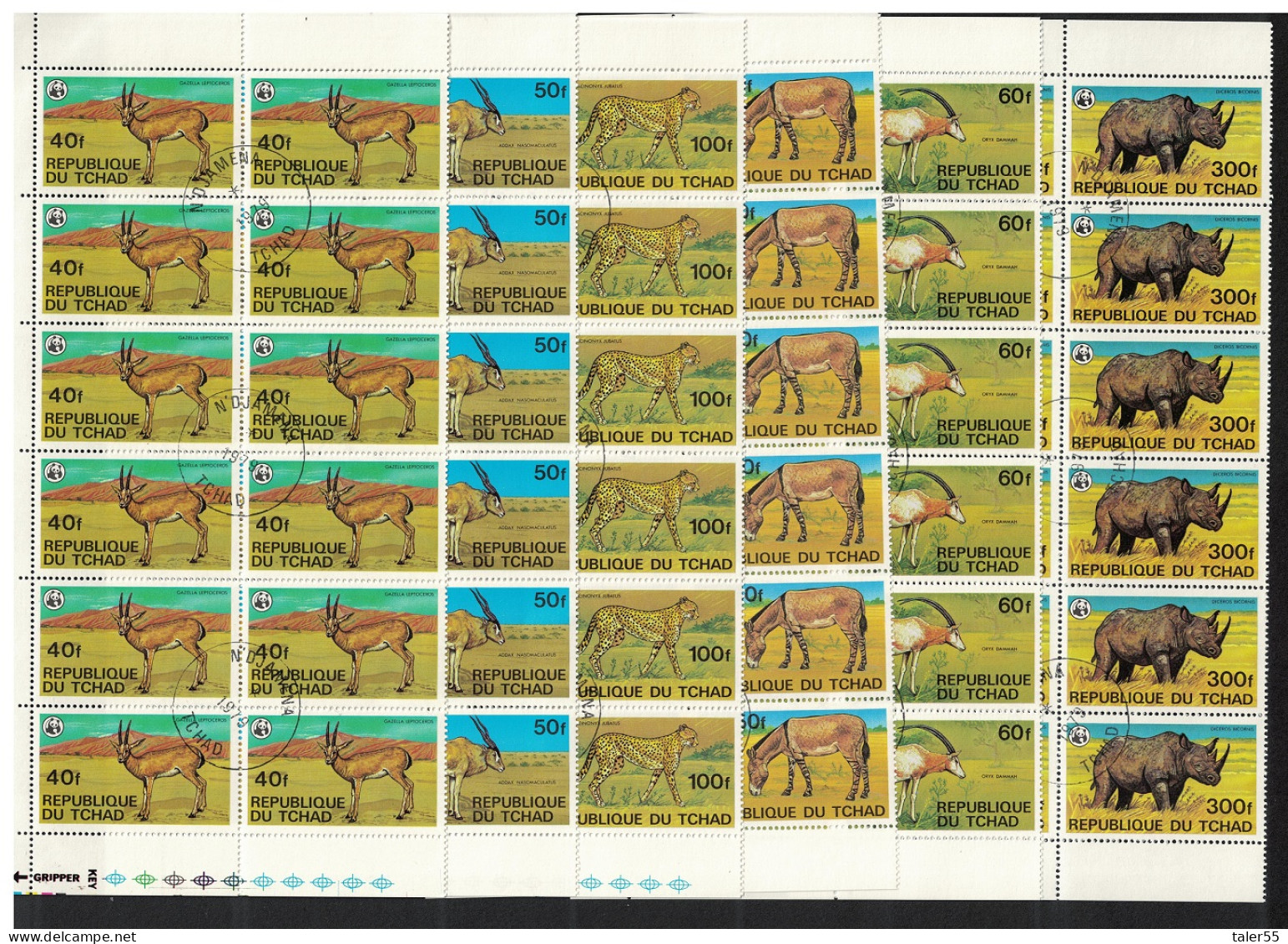 Chad WWF Endangered Animals 6v Blocks Of 12 Stamps [A] 1979 CTO SG#555-560 MI#849B-854B Sc#367-372 - Ciad (1960-...)