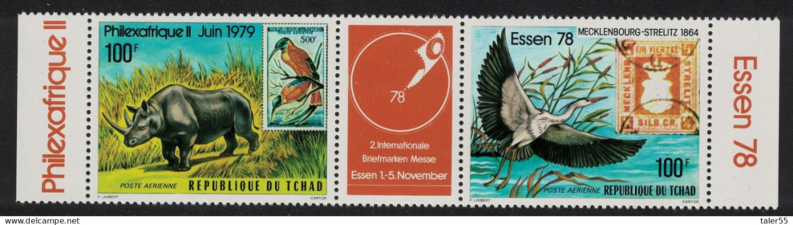 Chad Grey Heron Bird Hippo 2v Strip T1 1978 MNH SG#535-536 - Chad (1960-...)
