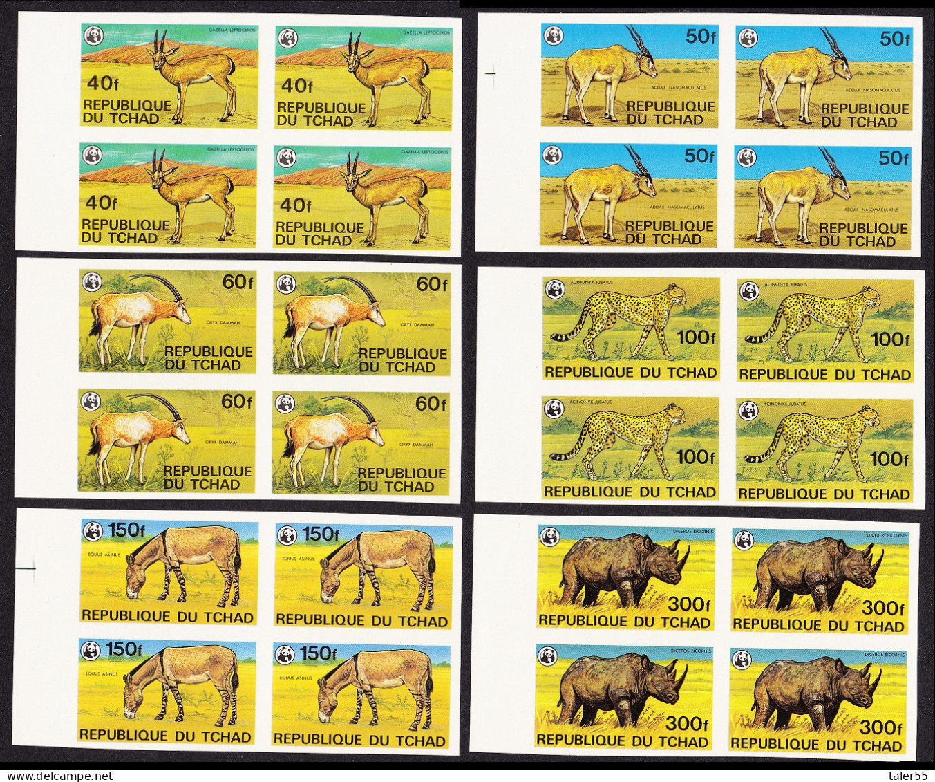Chad WWF Endangered Animals 6v Imperf Blocks Of 4 With Side Margins 1979 MNH SG#555-560 MI#849-854B Sc#367-372 - Ciad (1960-...)