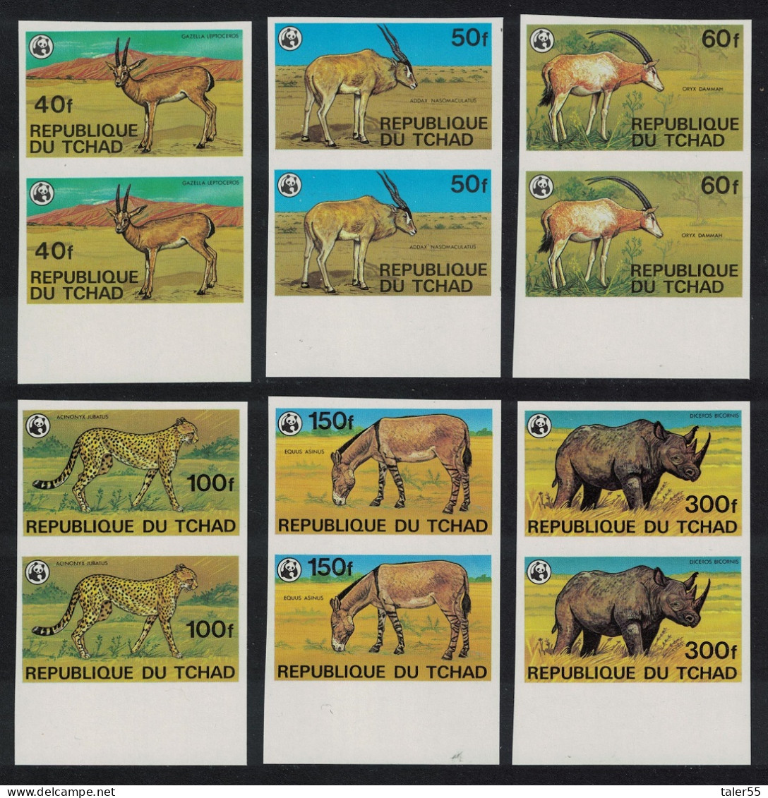 Chad WWF Endangered Animals 6v Imperf Pairs Margins 1979 MNH SG#555-560 MI#849B-854B Sc#367-372 - Ciad (1960-...)