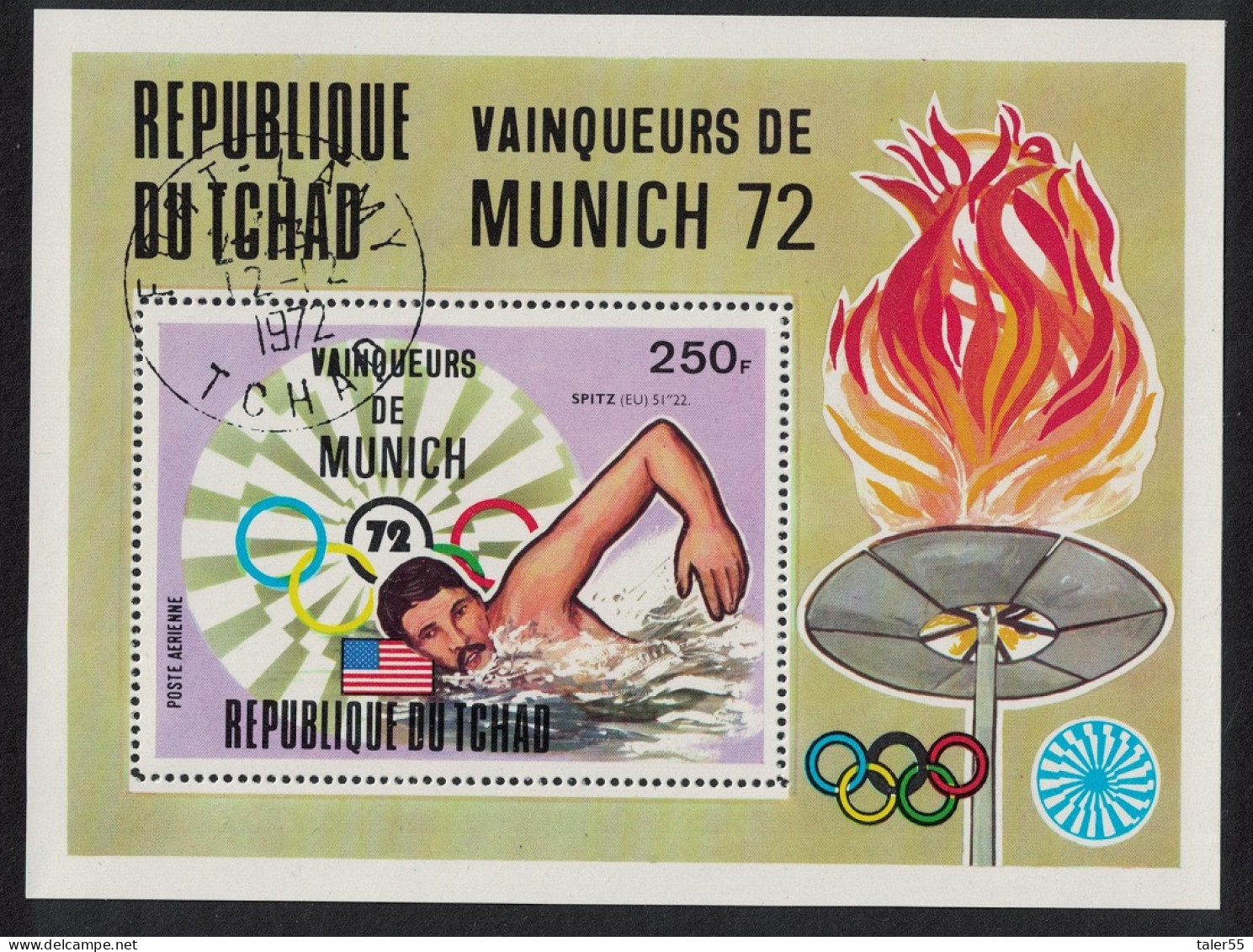 Chad Swimming Spitz Olympic Gold Winner MS 1972 CTO MI#Block 57A - Chad (1960-...)