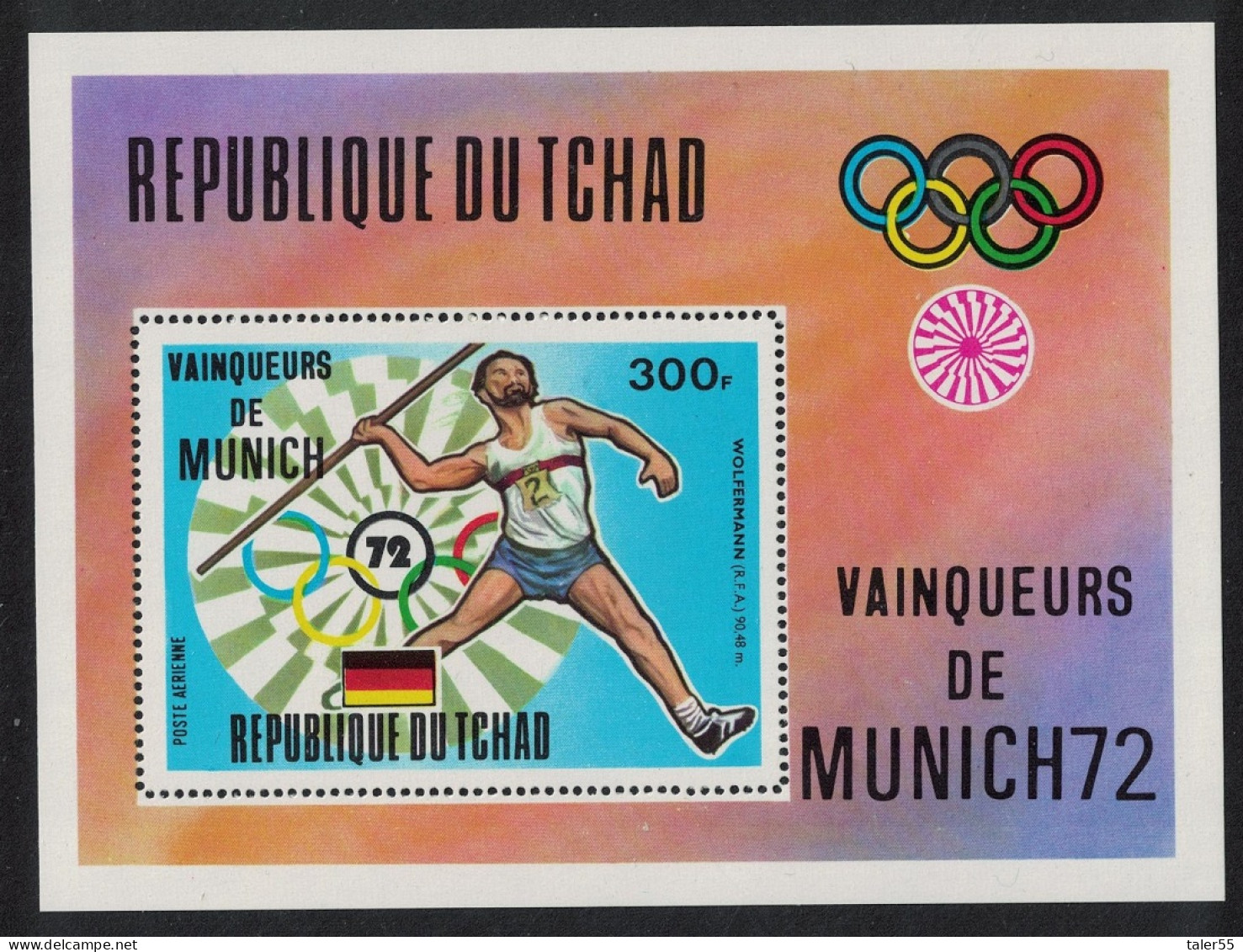 Chad Javelin Olympic Gold Winner MS 1972 MNH MI#Block 54A - Ciad (1960-...)