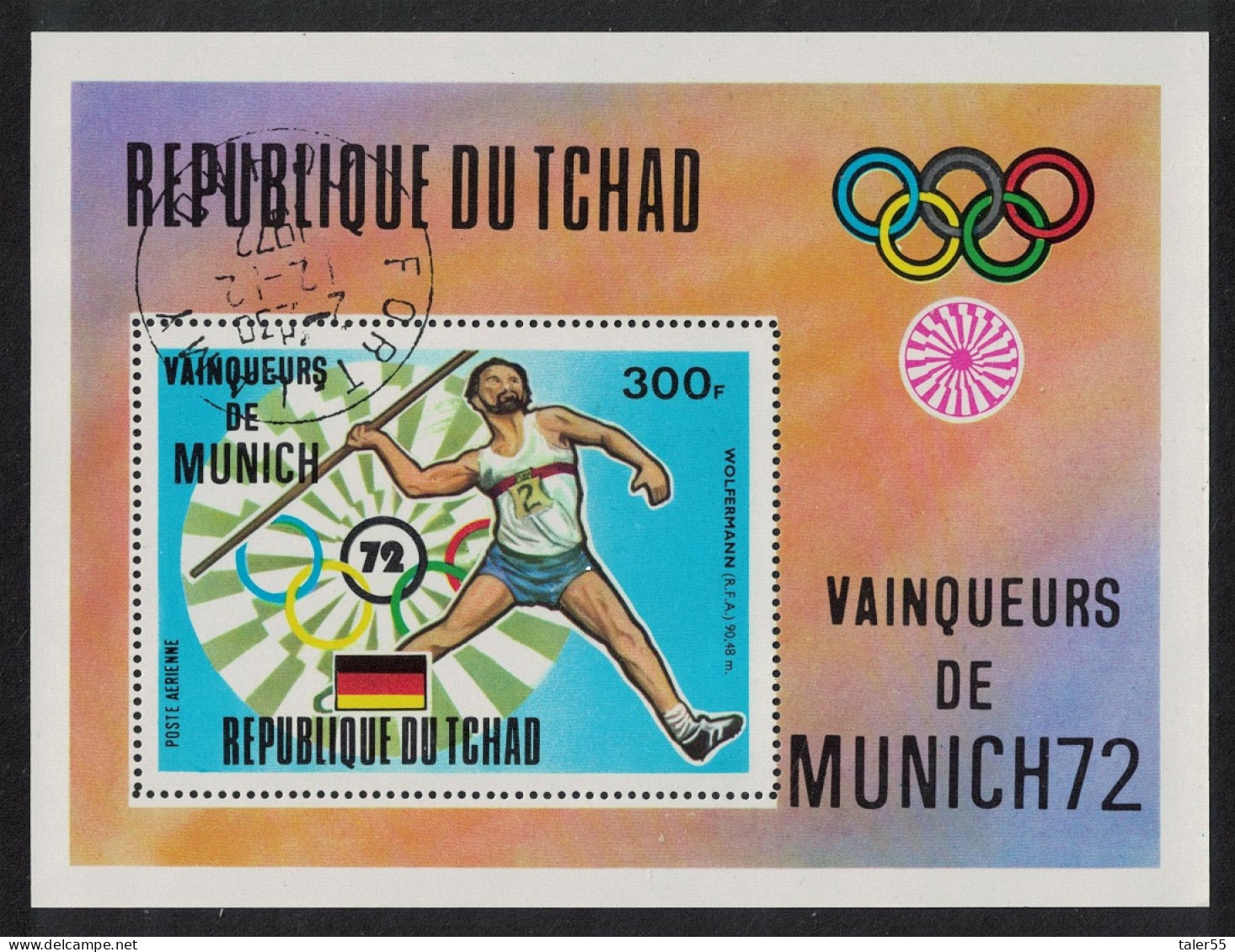 Chad Javelin Olympic Gold Winner MS 1972 CTO MI#Block 54A - Chad (1960-...)