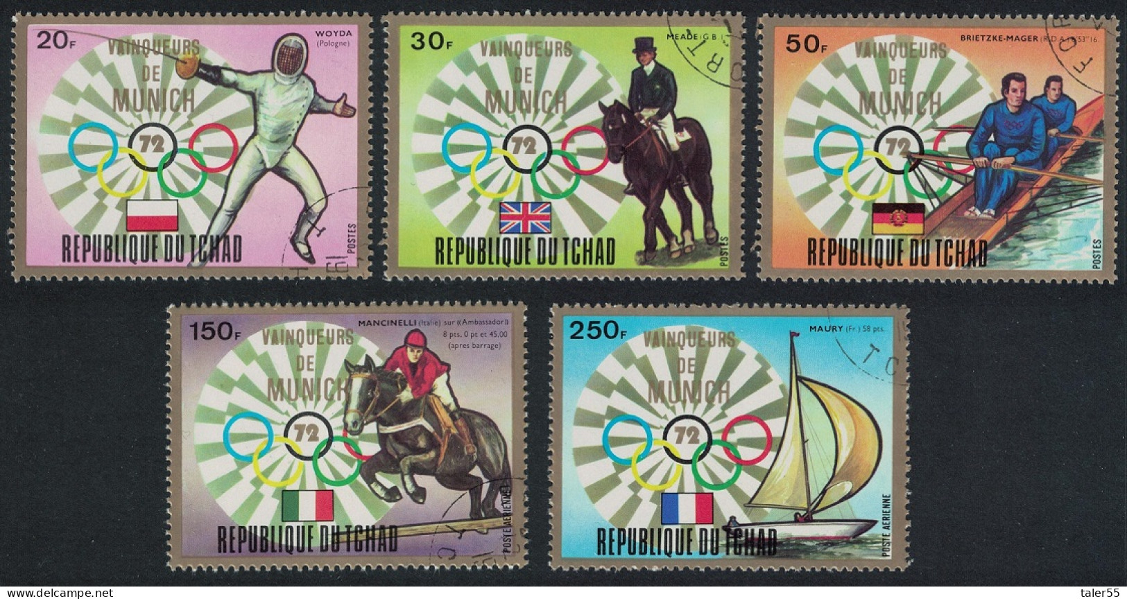 Chad Rowing Gold Medal Winners Munich Olympic Games 5v 1972 CTO MI#641-645 - Chad (1960-...)