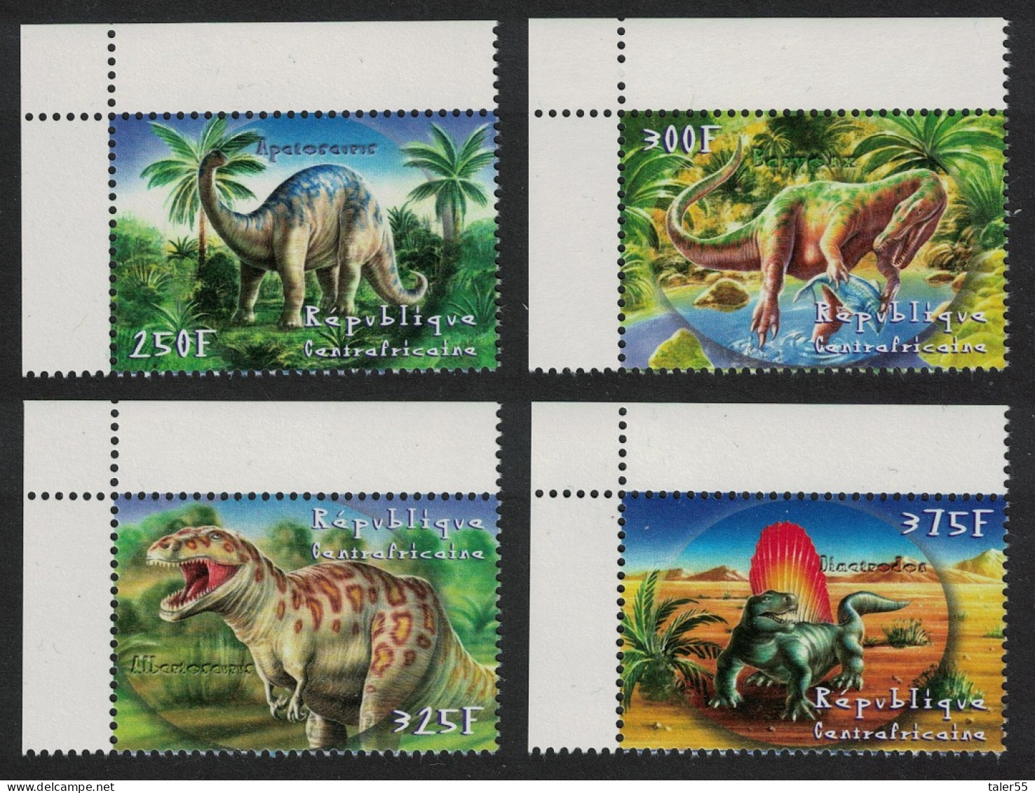 Central African Rep. Dinosaurs Prehistoric Animals 4v Corners 2001 MNH MI#2805-2808 - Zentralafrik. Republik