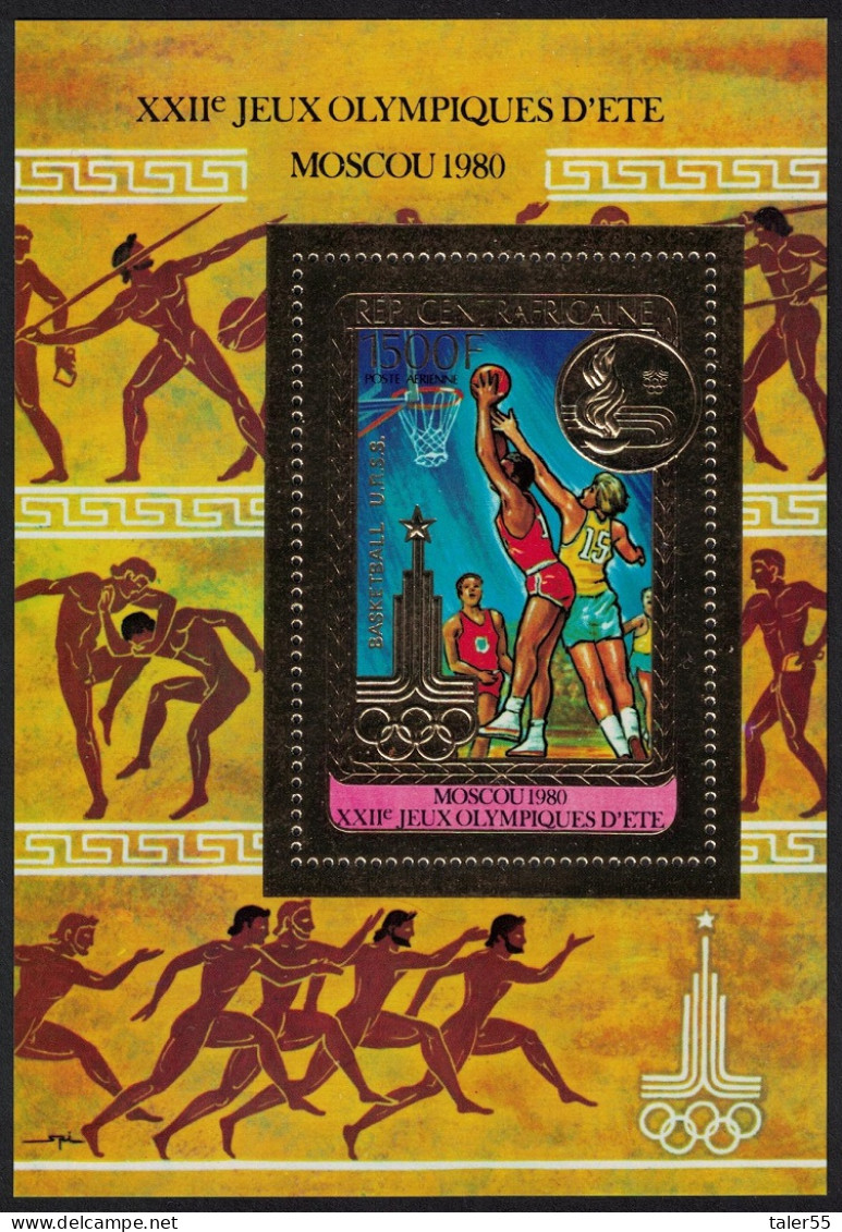 Central African Rep. Olympic Games Moscow Basketball MS 1500F GOLD FOIL 1980 MNH MI#Block 123A - Zentralafrik. Republik