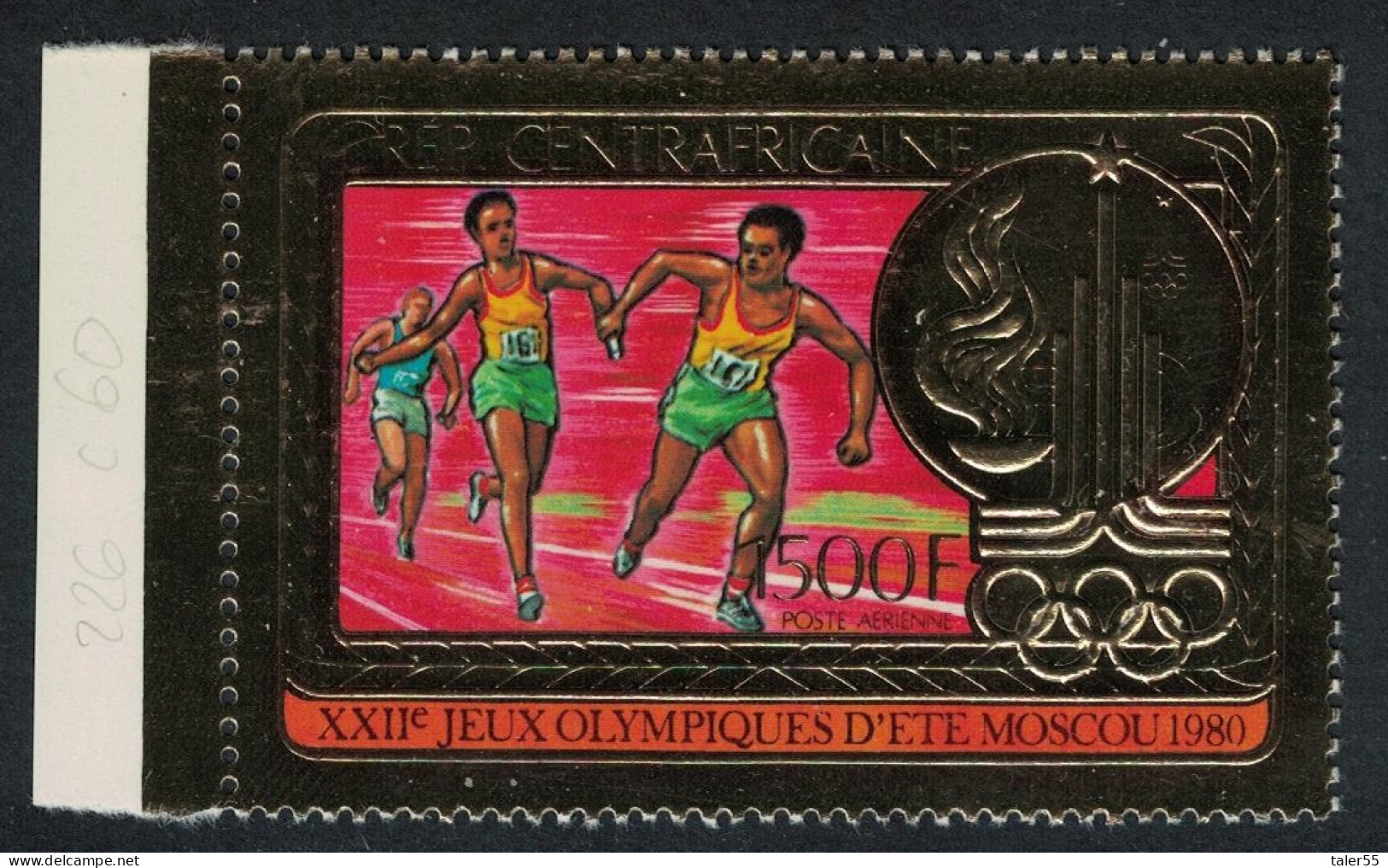 Central African Rep. Relay Moscow Olympic Games 1500 Fr On Gold Foil 1980 MNH MI#686A - Zentralafrik. Republik