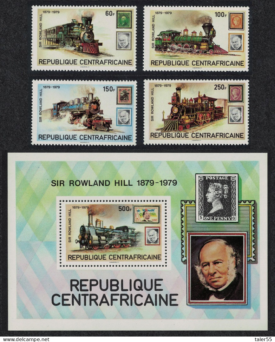 Central African Rep. Trains Death Centenary Of Sir Rowland Hill 4v+MS 1979 MNH SG#671-MS675 - Zentralafrik. Republik