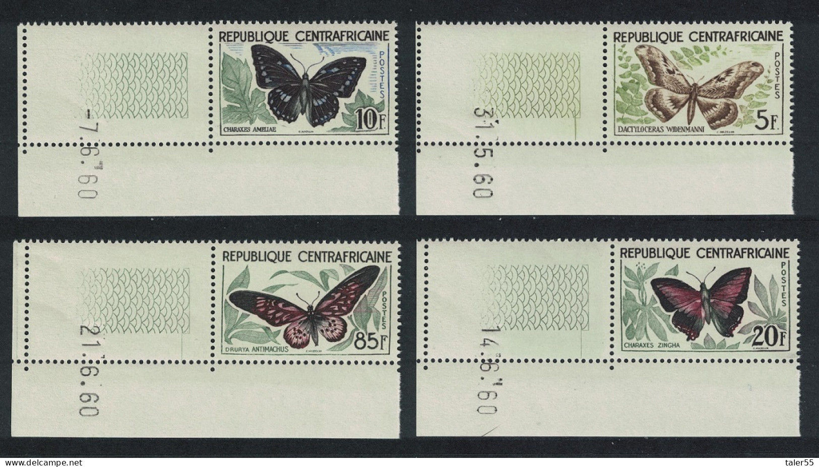 Central African Rep. Butterflies 4v Corners Date 1960 MNH SG#8-11 - Zentralafrik. Republik