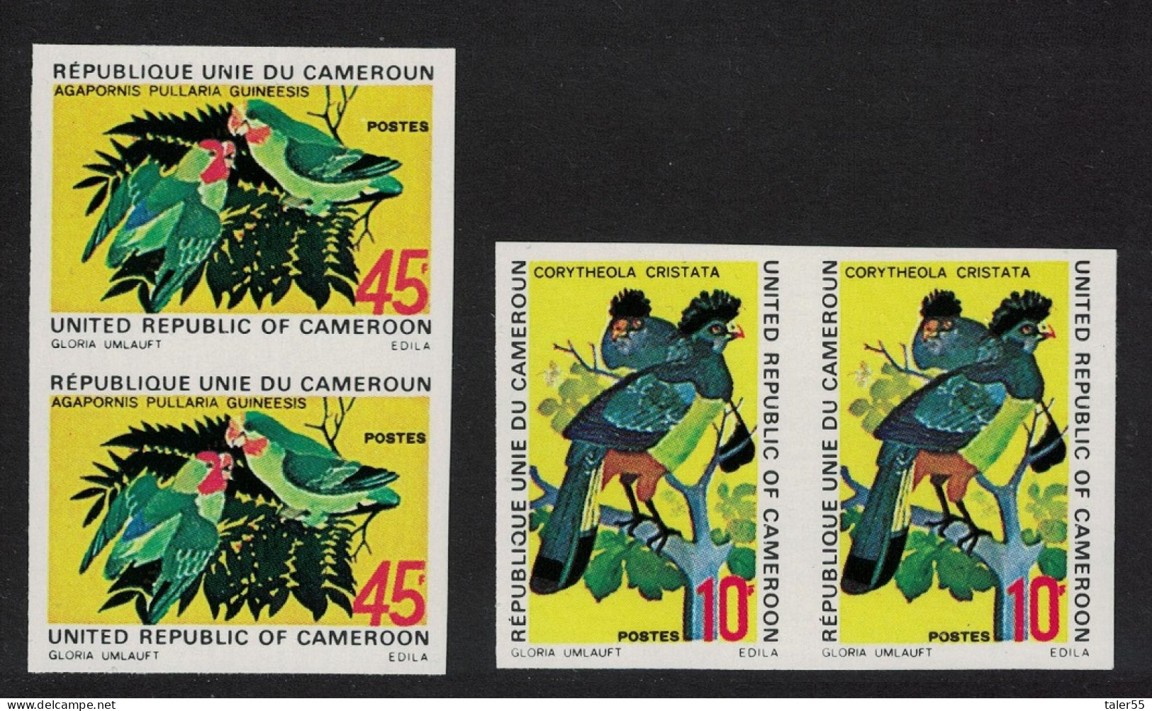 Cameroun Turacos Lovebirds Birds 2v Imperf Pairs 1972 MNH SG#663-664 MI#715-716 - Camerún (1960-...)