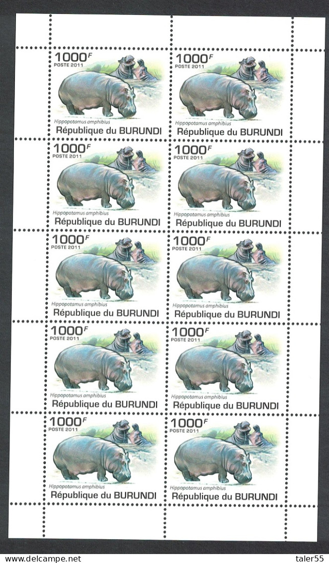 Burundi Hippo Sheetlet Of 10v 2011 MNH - Nuevos