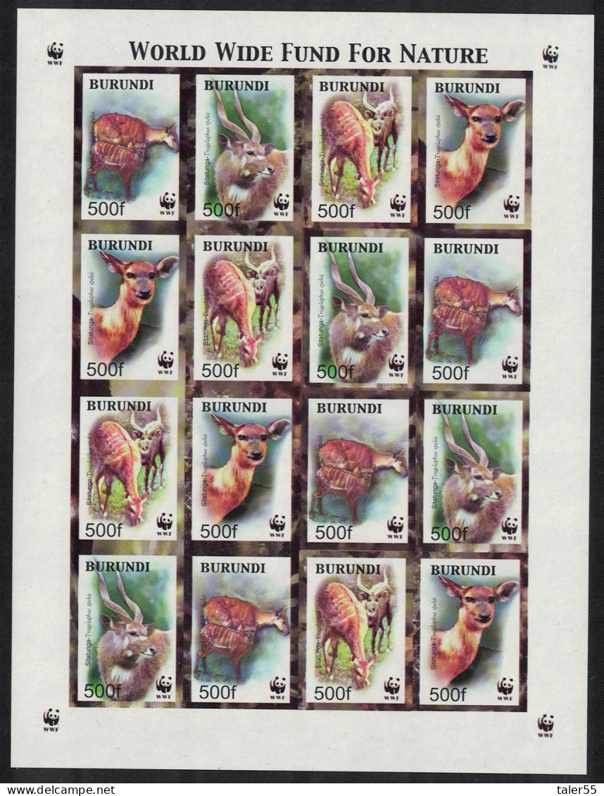 Burundi WWF Sitatunga Imperf Sheetlet Of 4 Sets 2004 MNH SG#1638-1641 MI#1867-1870 - Ongebruikt