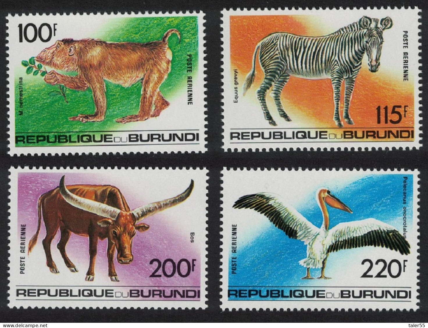 Burundi Pelican Bird Macaque Zebra Animals Fauna 1992 MNH SG#1512-1515 MI#1734A-1737A - Unused Stamps