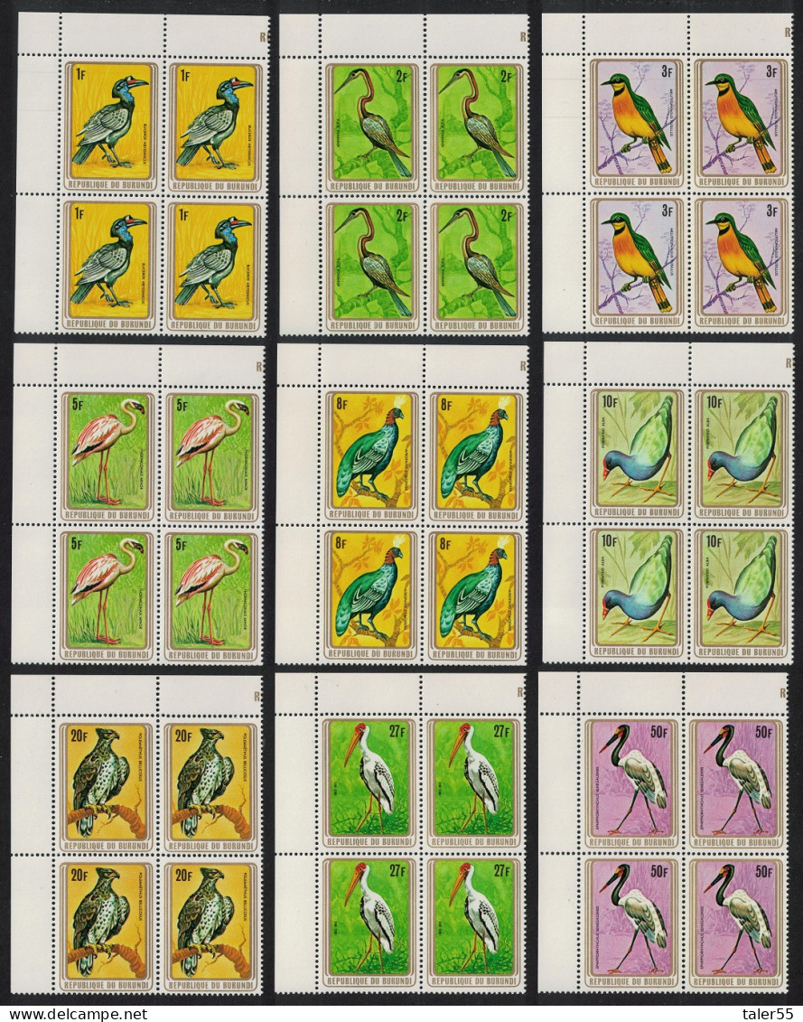 Burundi Hornbill Anhinga Flamingo Eagle Stork Birds 9v Corner Blocks Of 4 1979 MNH SG#1318-1326 MI#1488=505- - Nuovi