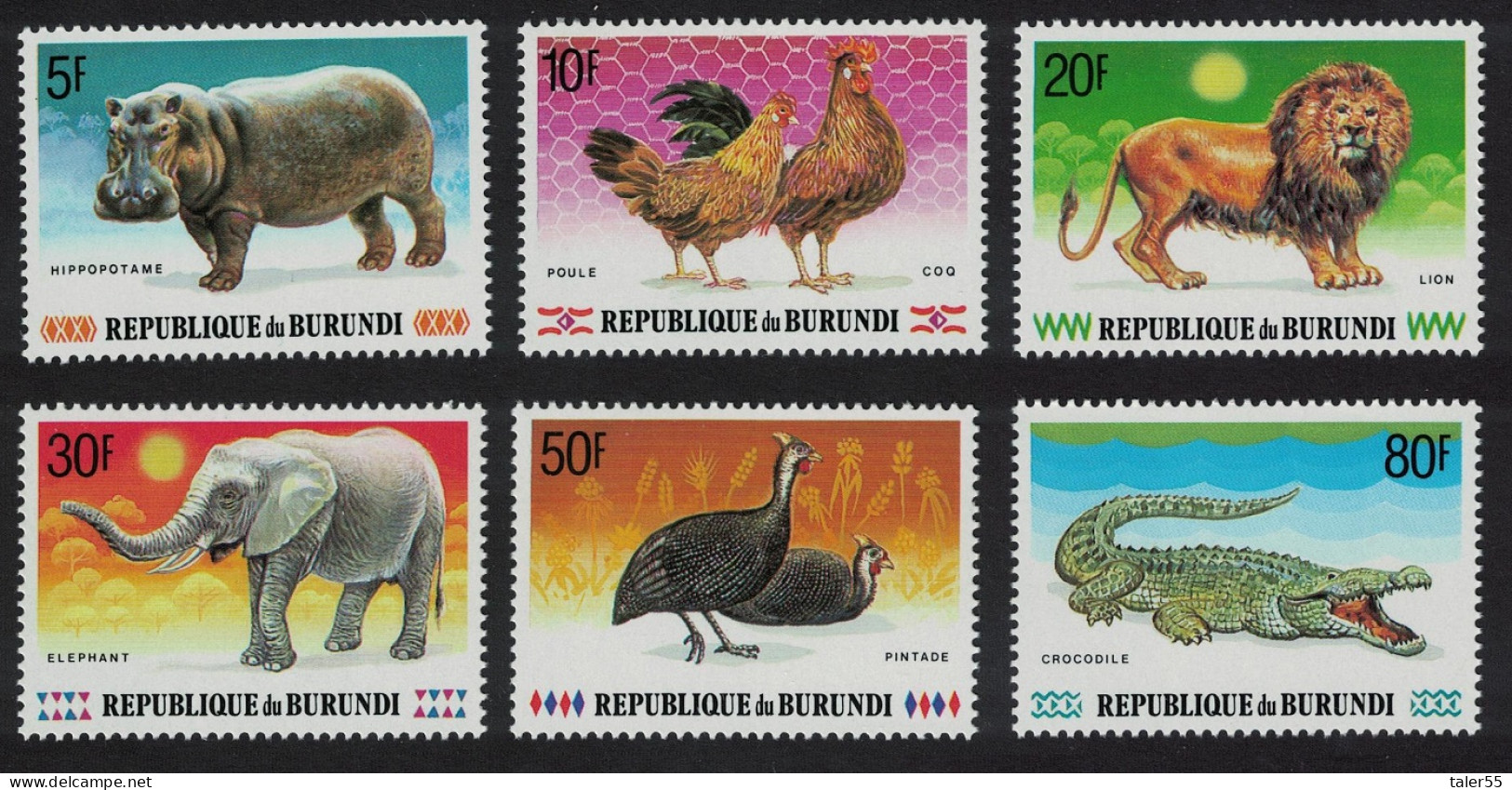 Burundi Birds Hippo Lion Elephant Crocodile Animals 6v 1991 MNH SG#1495-1500 MI#1720A-1725A - Nuovi